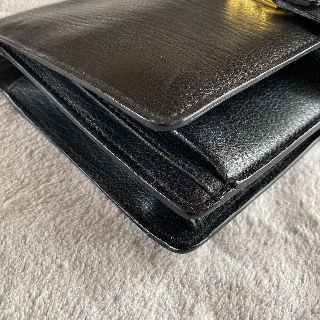 Authentic Bally Leather Clutch Bag 18cm x 25cm Classic Black 2WAY with Strap