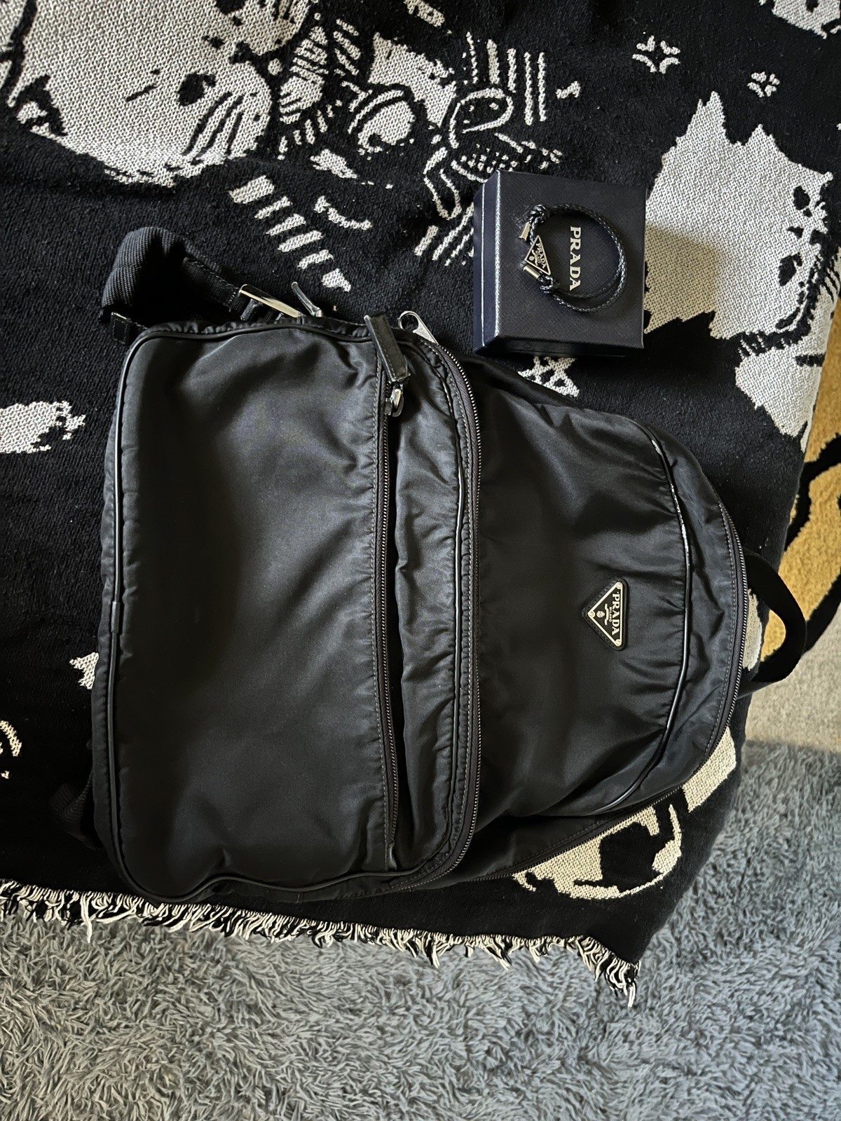 Prada Black Nylon Tessuto Logo Backpack Bag