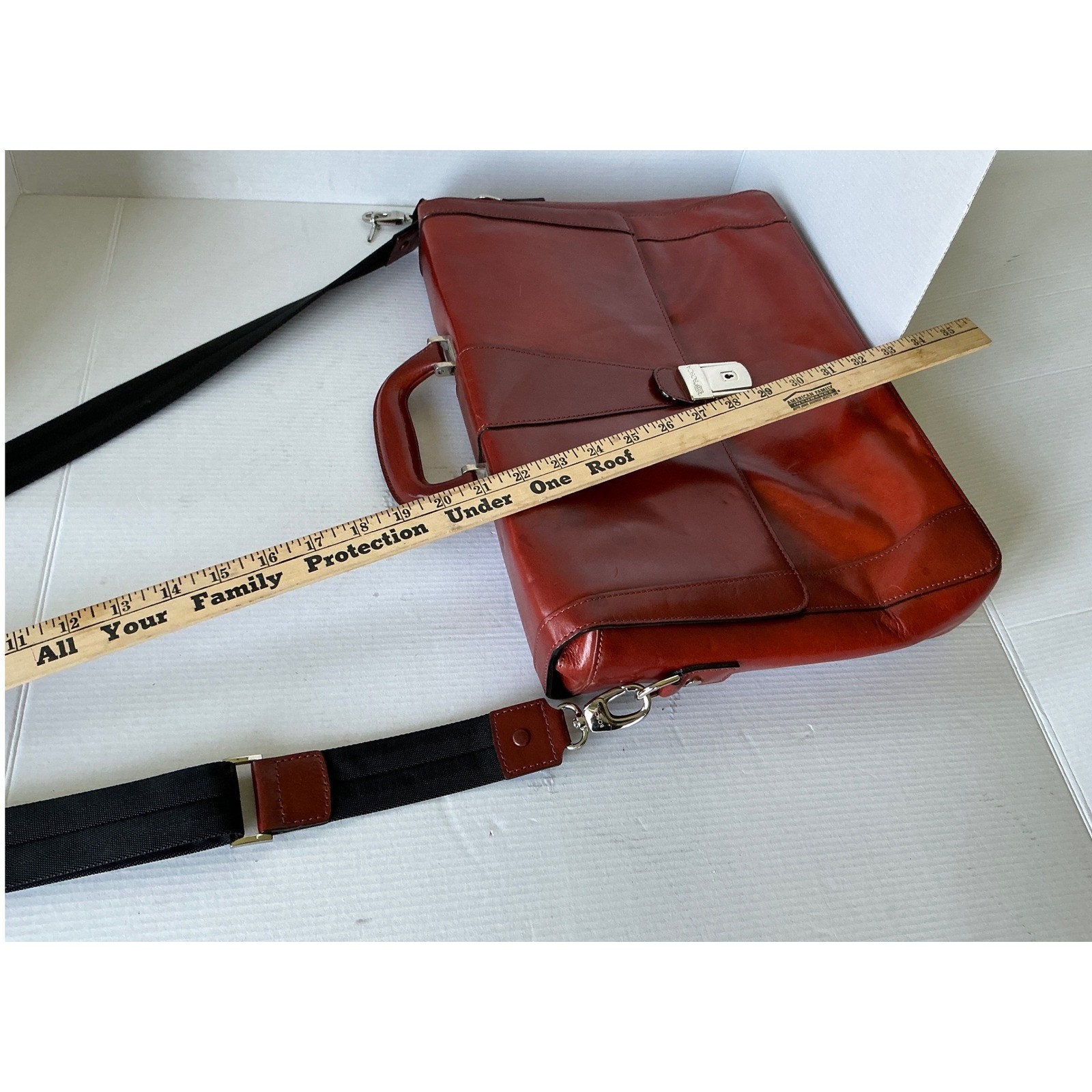 Bosca Leather Messenger Bag Amber Briefcase Laptop Crossbody Professional