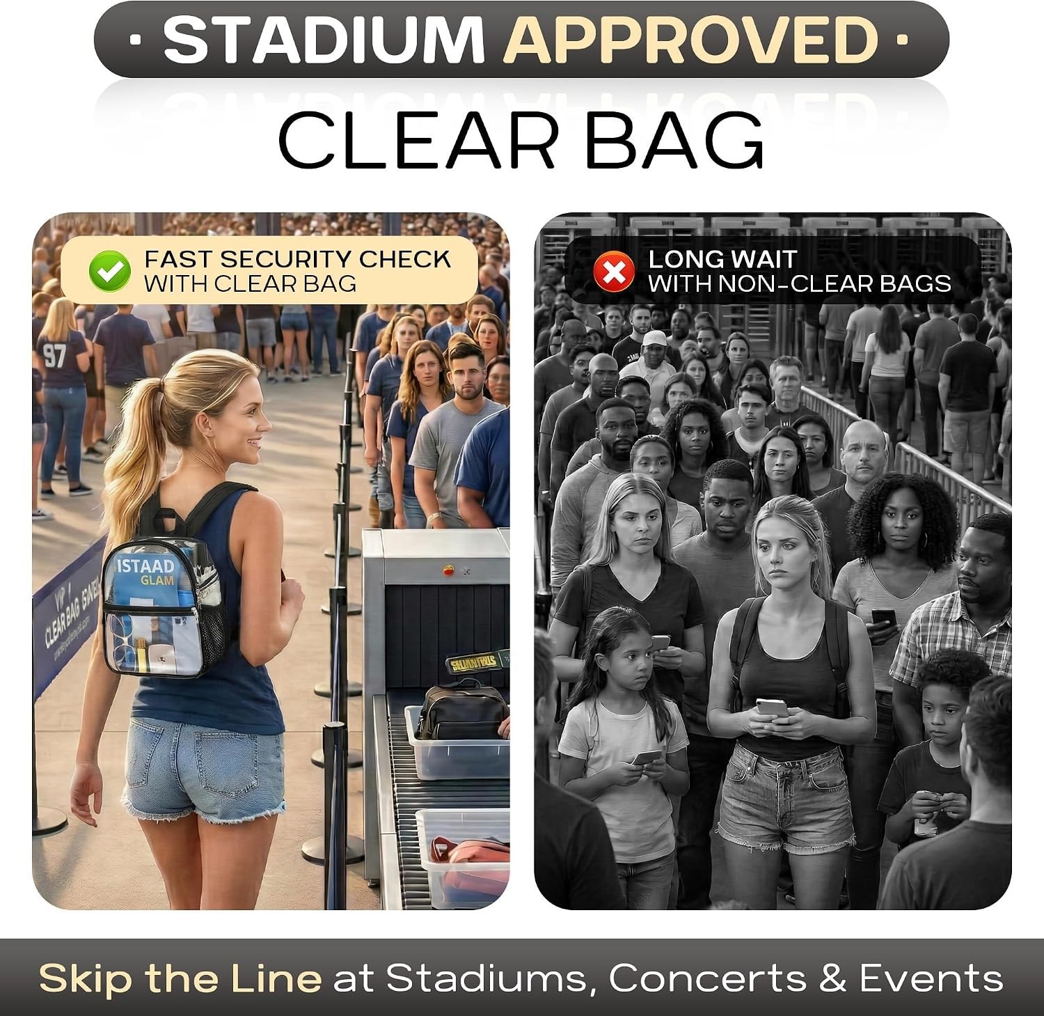 Versatile Black Clear Backpack for Concerts and Festivals – Stadium Approved