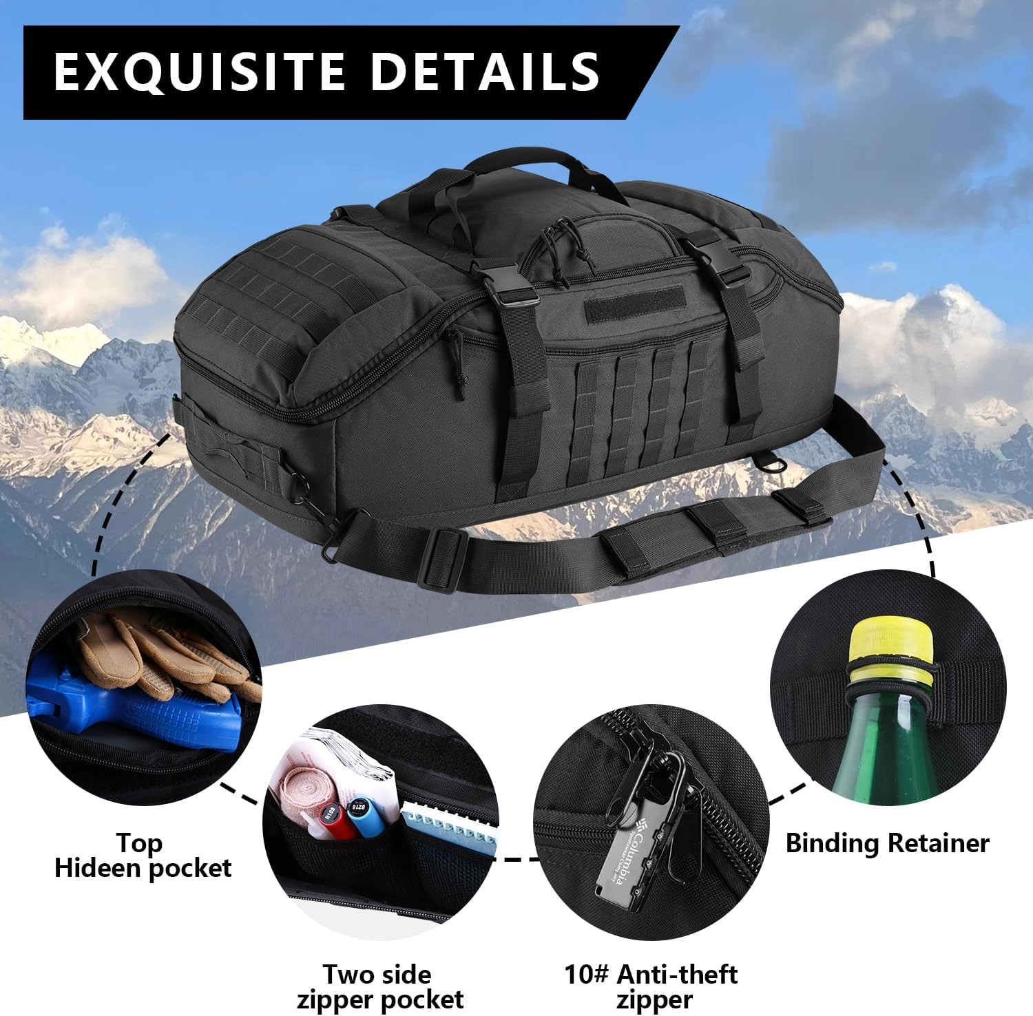 65L Large Duffle Bag, 3-in-1 Tactical Backpack MOLLE Pack for Sports, Gym, Outdo