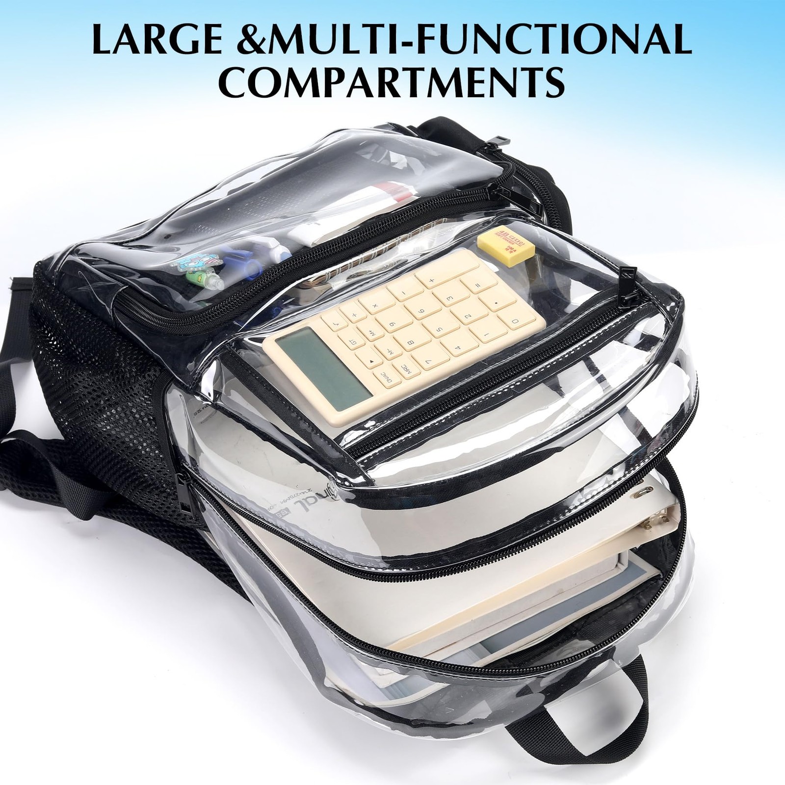 18Inches XLarge Clear Backpack – Transparent Bookbag for School Stadium TSA