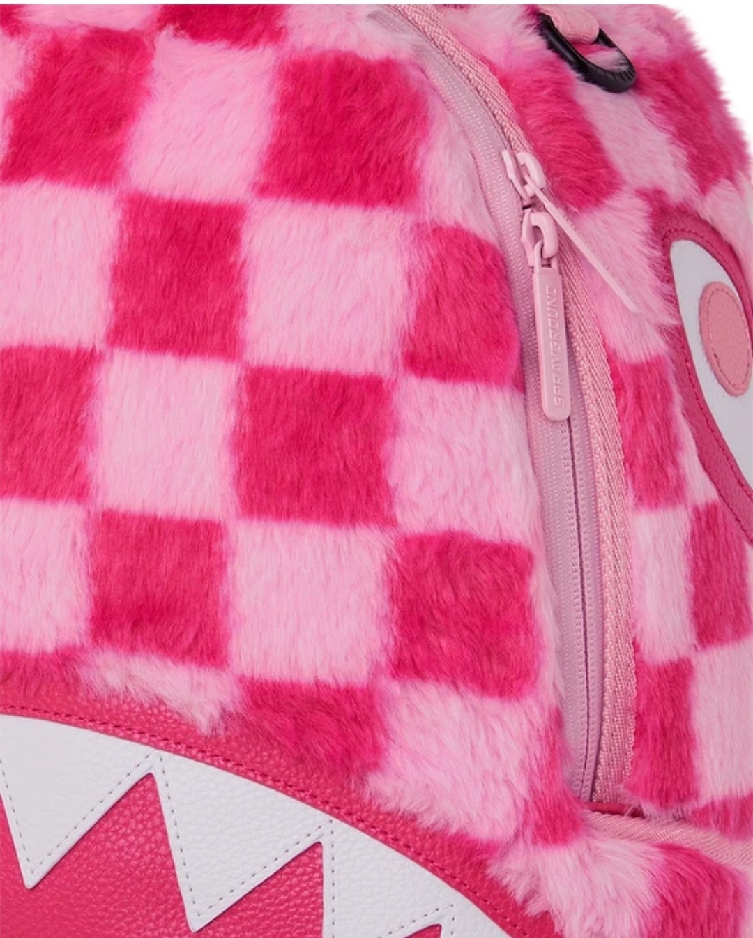 Sprayground Pink Furry Check Backpack🔥New Black Bookbag Large School Bag