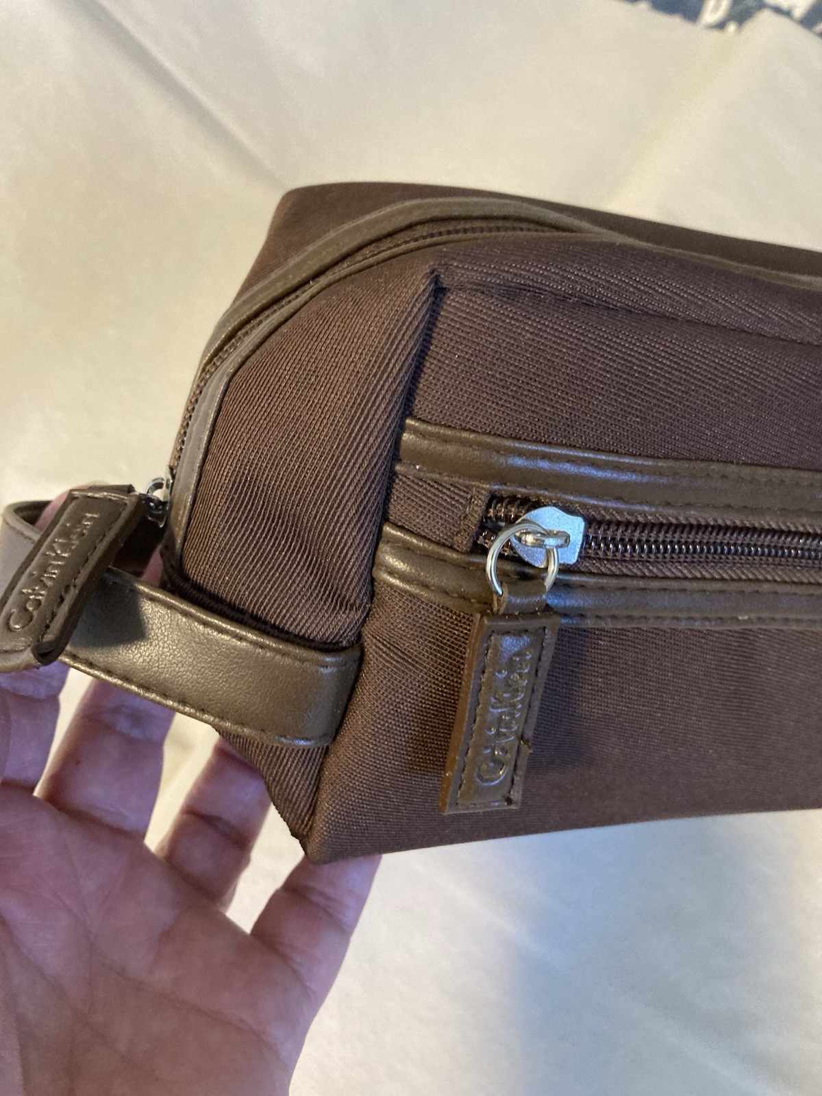 Calvin Klein Fabric Brown Toiletry Shave Bag Travel Case Dopp Kit