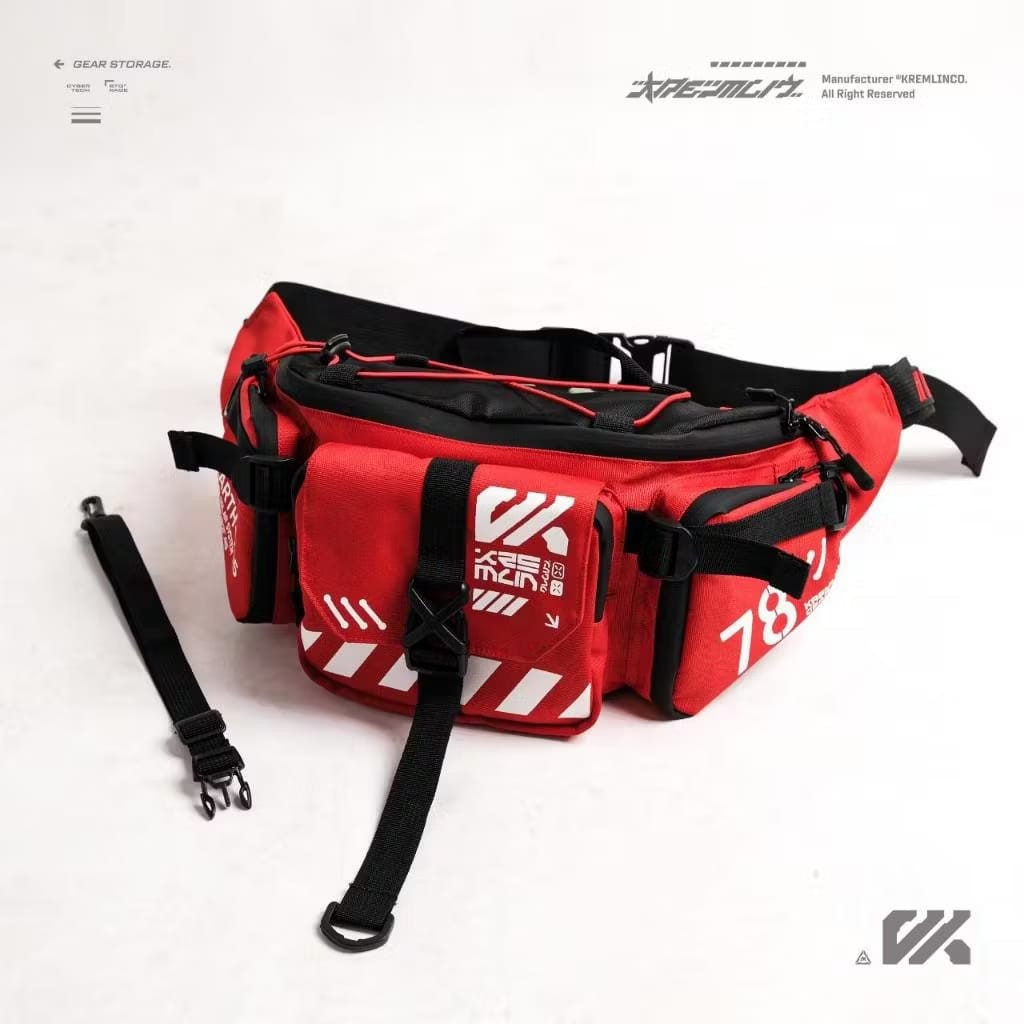 Kremlin Cyrax Double Strap Sling Waist Chest Bag Fullzip Futuristic Crossbody