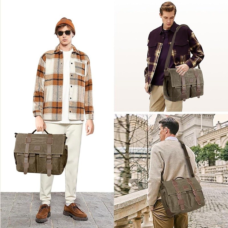 Water-resistant Durable Messenger Bag Laptop Vintage Canvas Adjustable Strap New