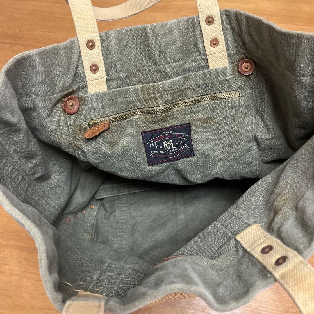 RRL Ralph Lauren Beige×Gray Canvas Tote Bag Vintage Finished Pre-owned
