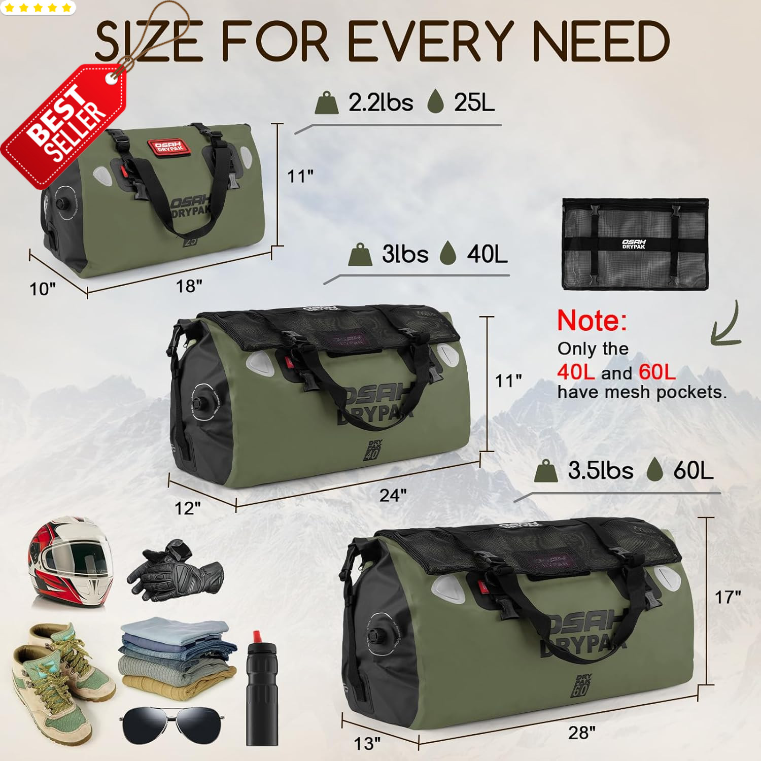 Waterproof Duffel Bag – Motorcycle Dry Bag Tail Bag with Large Storage Space, Wa
