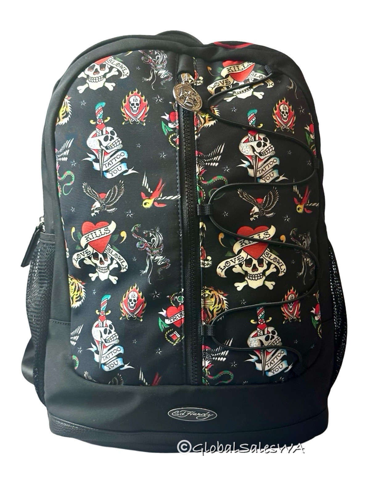 Ed Hardy Tattoo Print Black Large Backpack Laptop Travel Bag Skull Tiger NWT