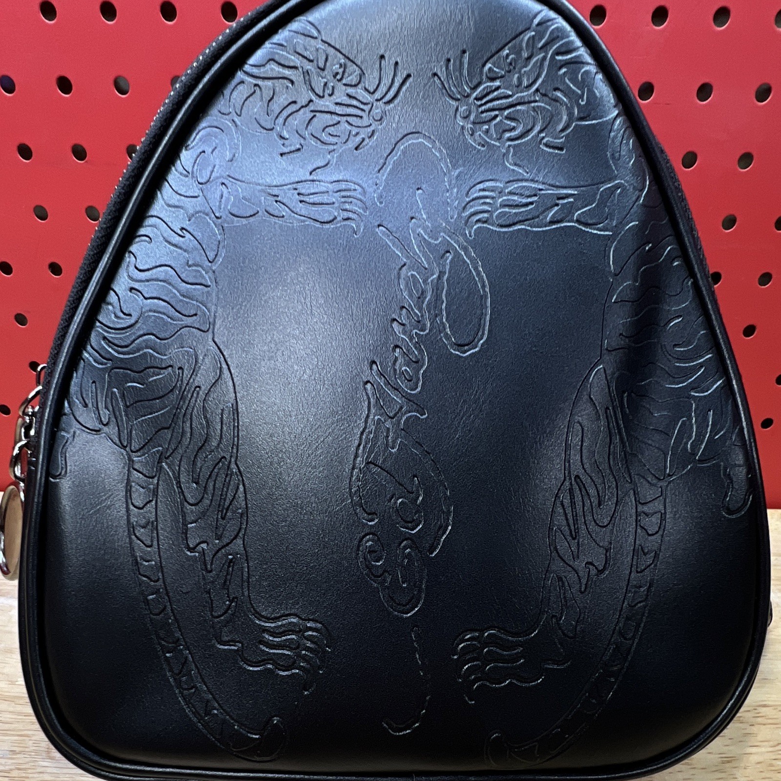 Ed Hardy Black Tiger Embossed Crossbody Bag, Small, Zip, Adjustable Strap