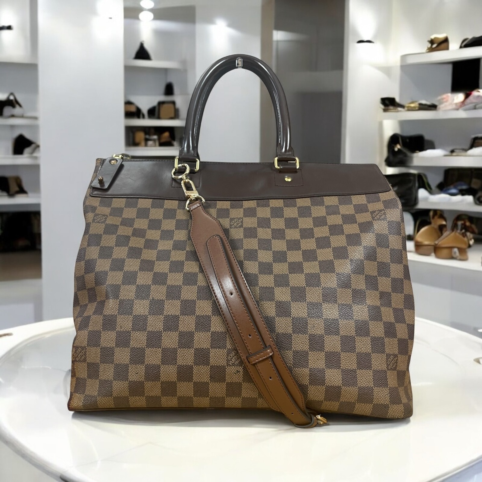 LOUIS VUITTON Damier Ebene Greenwich Canvas Leather Travel Gym Tote Bag Weekend
