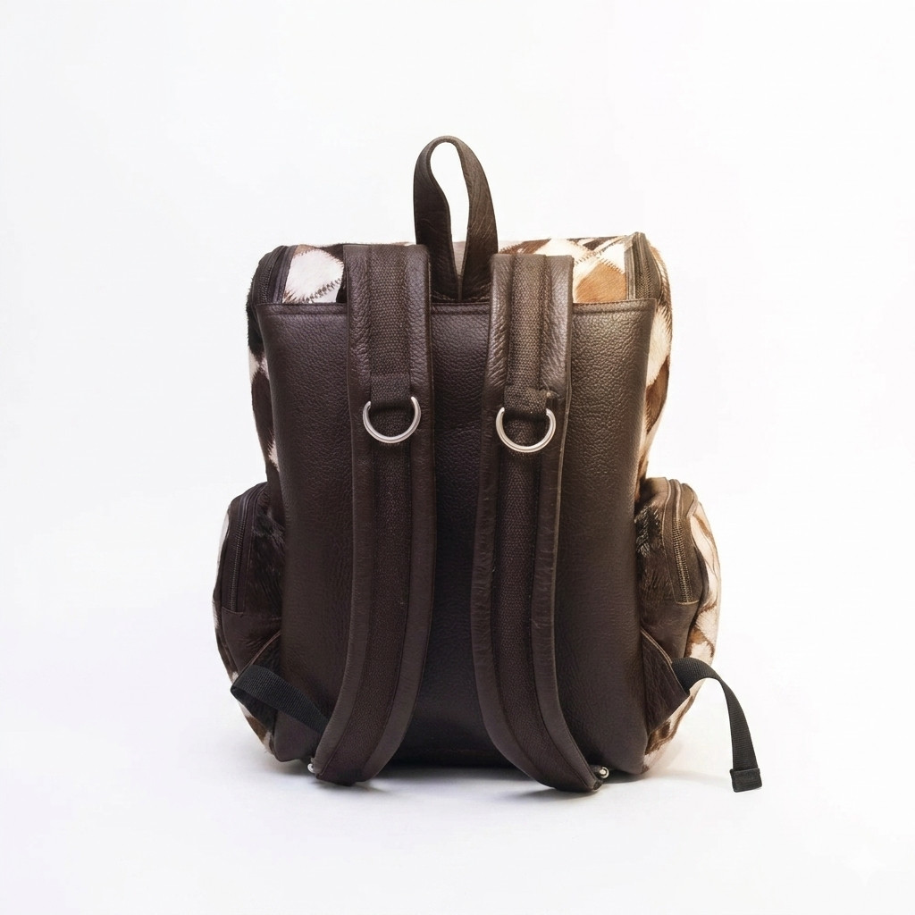 Genuine Cowhide Hair on Grey White Patch Shoulder Overnight Backpack Rucksack