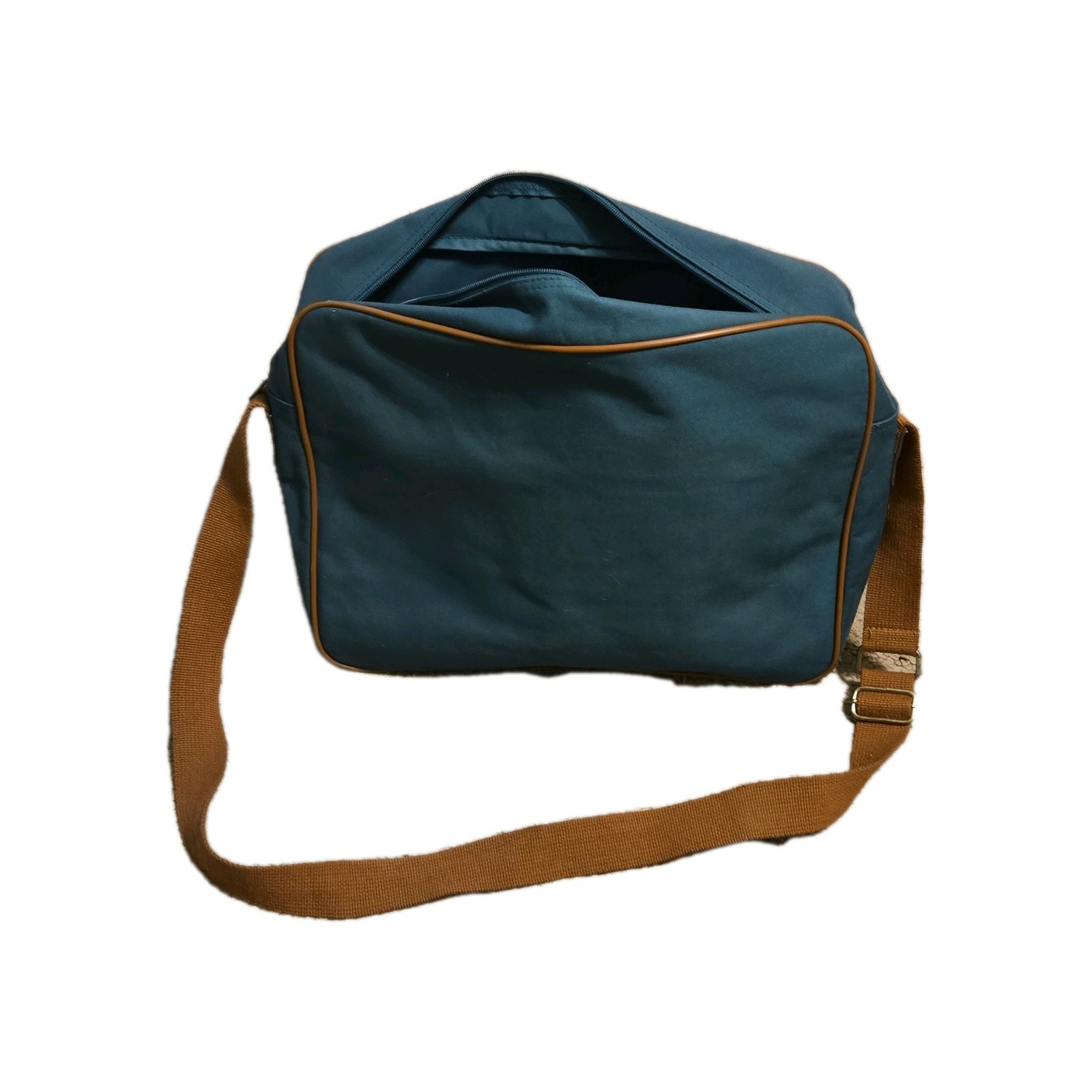 Green Solid Messenger Bag Brown Shoulder Strap Buckle & Zip Closure Adjustable