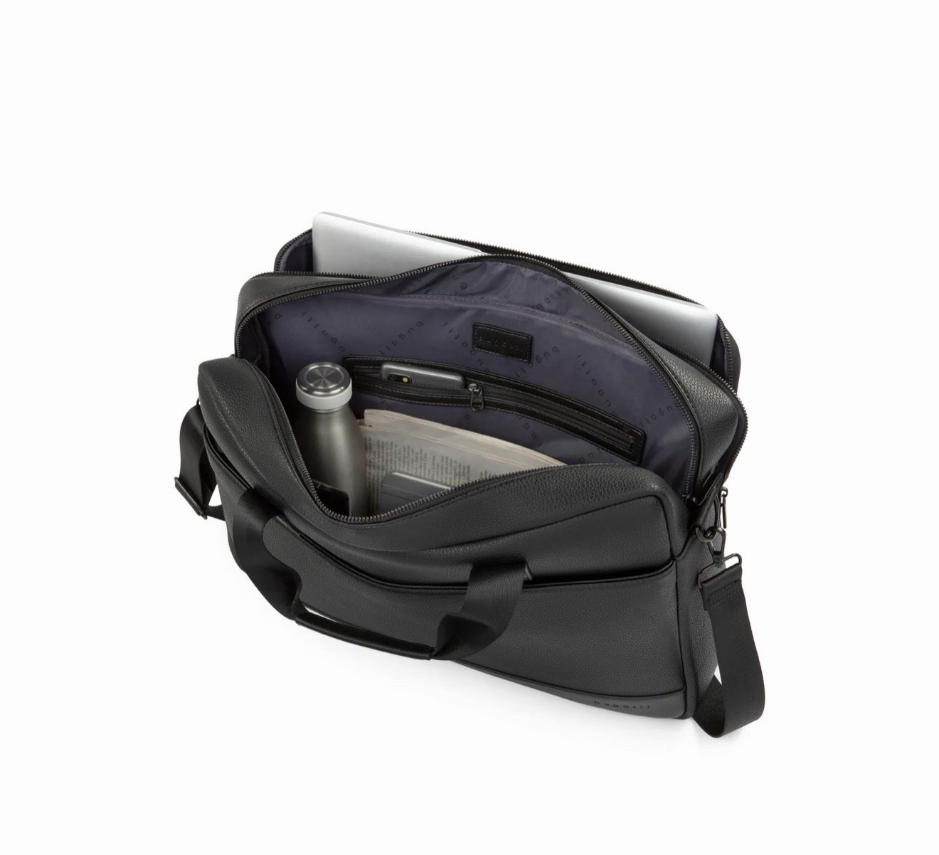 BUGATTI Central Briefcase NWT – Black Vegan Leather Laptop Bag Fits 15.6″