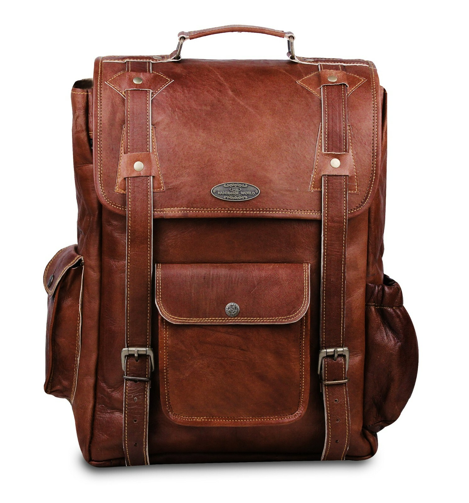 Men’s Handmade Vintage Genuine Brown Leather Backpack Rucksack Travel Bag Unisex