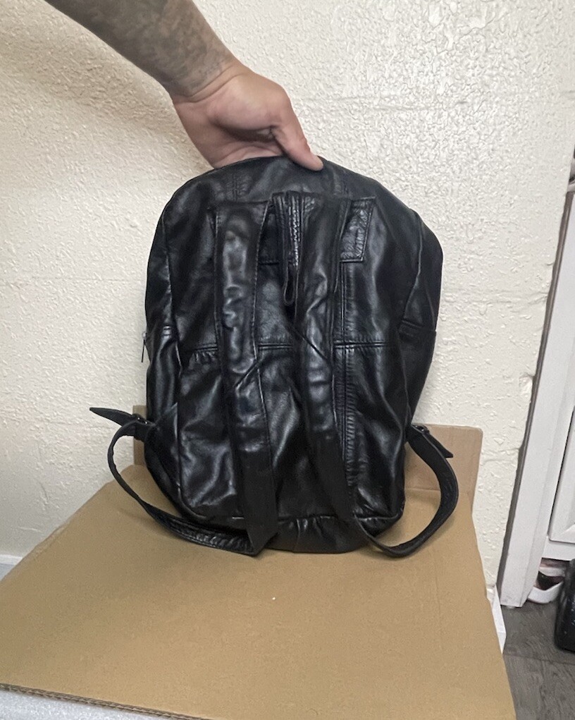 Large MEXICO HANDMADE BLACK GENUINE LEATHER ZIP AROUND SHOULDER BAG BACKPACK