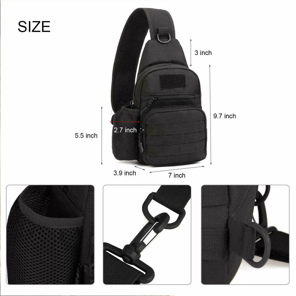 Tactical Sling Bag Military Shoulder Bag Assault Pack with Water Bottle Holder