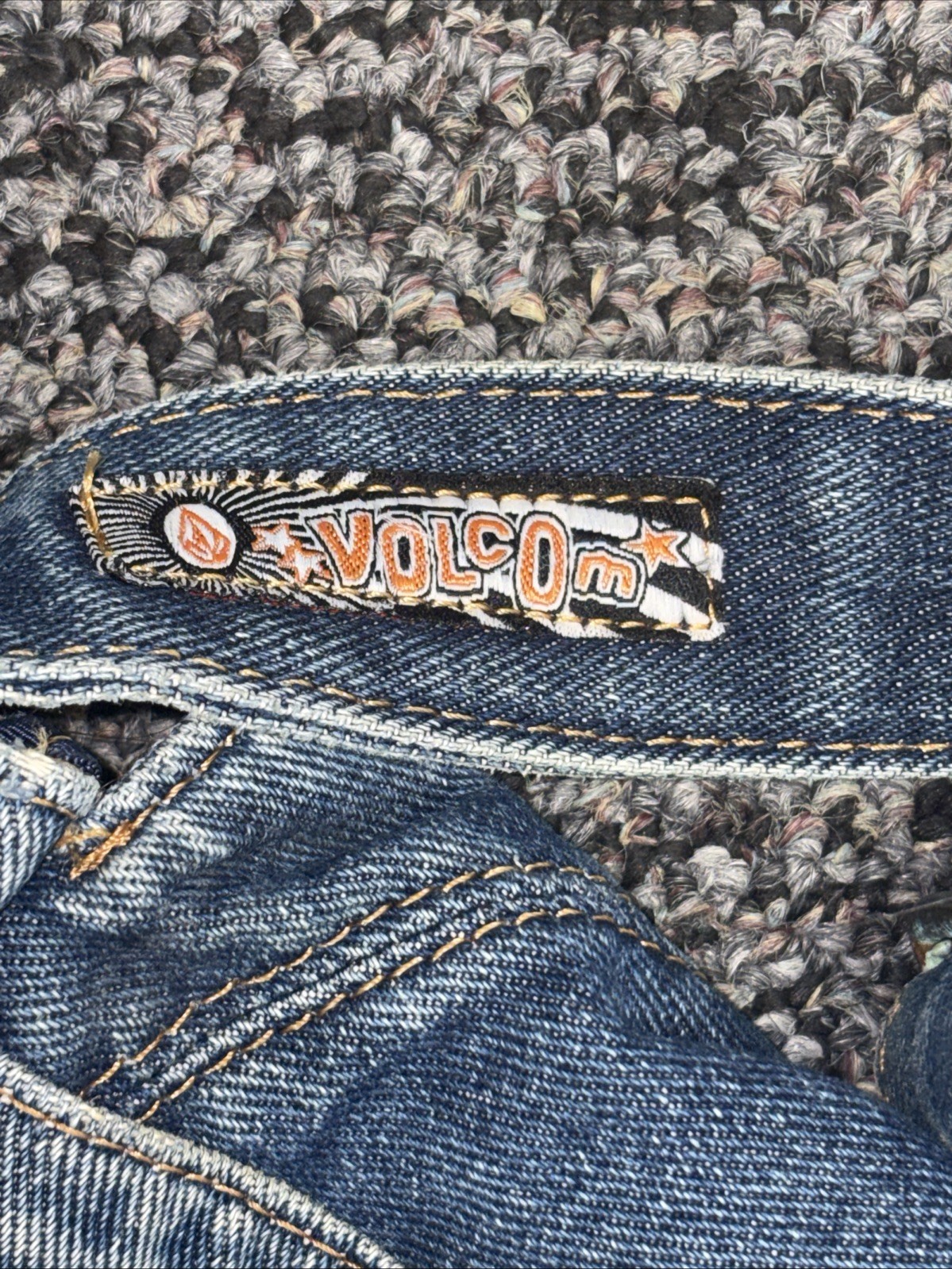 Vintage Volcom Denim Messenger Bag 90s/Y2k Style Blue Jeans Embroidered Skater