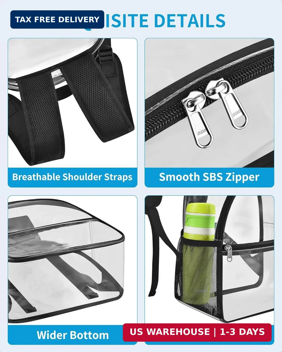 Paxiland Clear Backpack Stadium Approved 12×12×6 with Reinforced and Wider Shoul