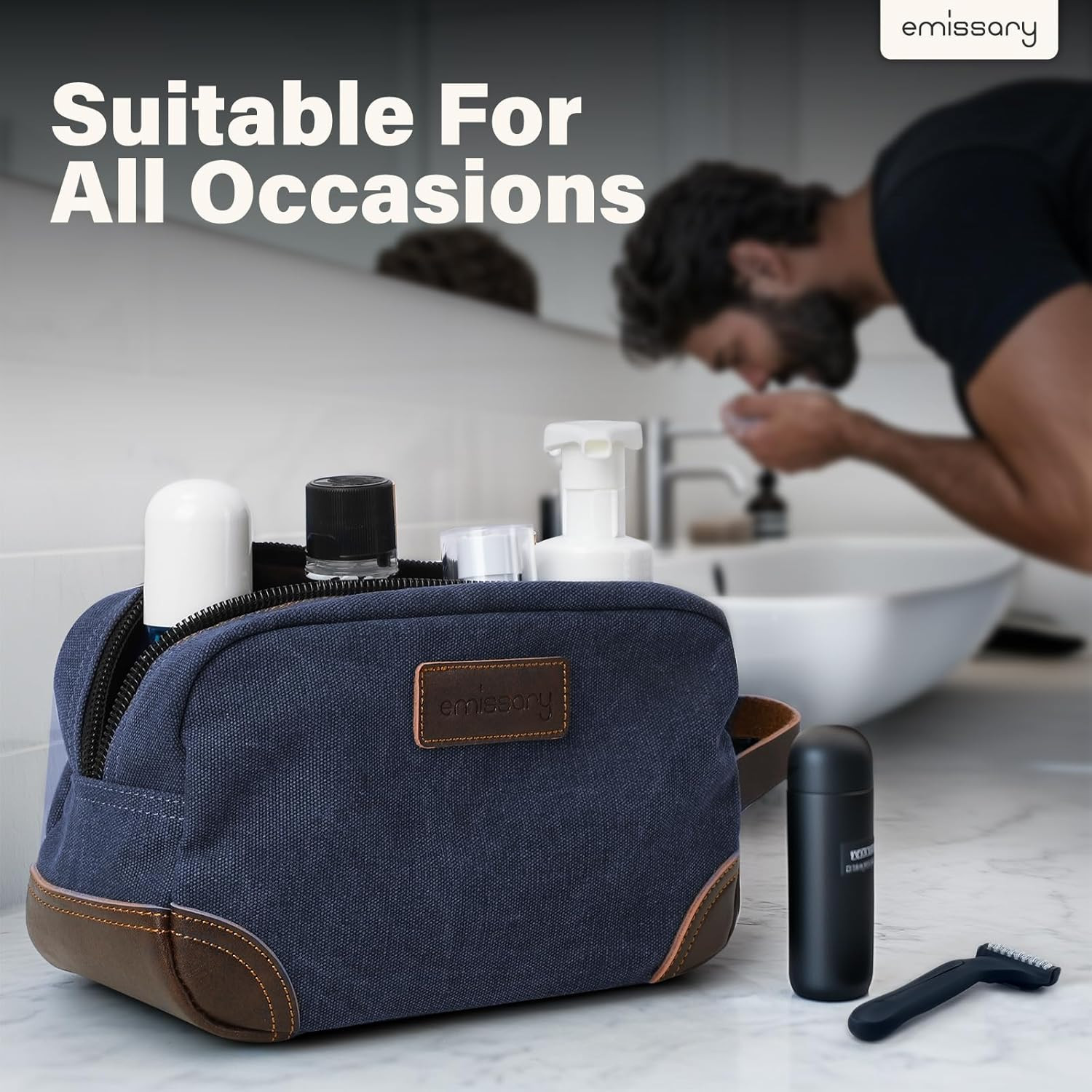 Men’S Toiletry Bag, Leather and Canvas Travel Toiletry Bag, Dopp Kit for Men, Tr