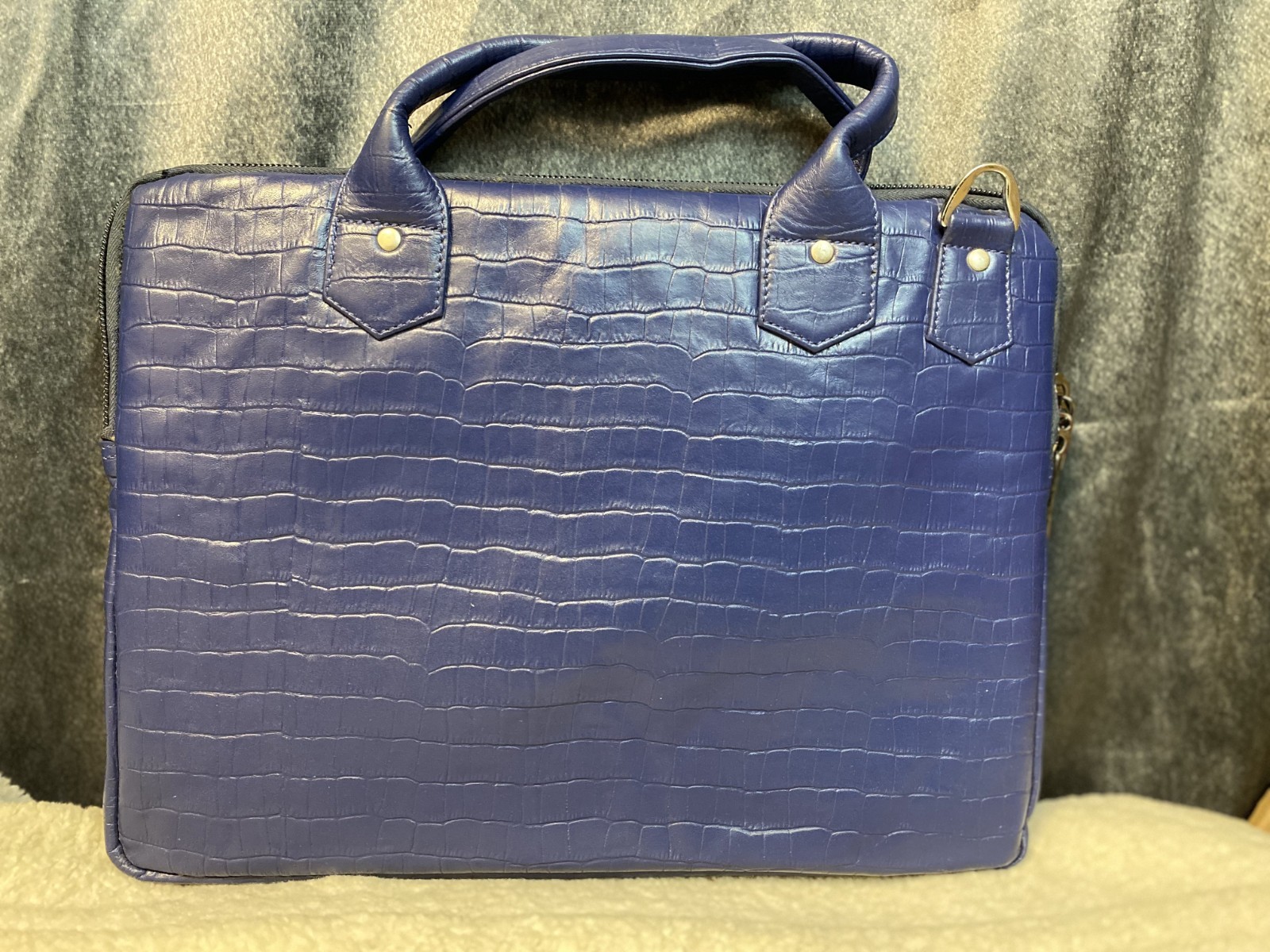 Blue Premium Leather Laptop Briefcase w/ Strap Business Bag Messenger