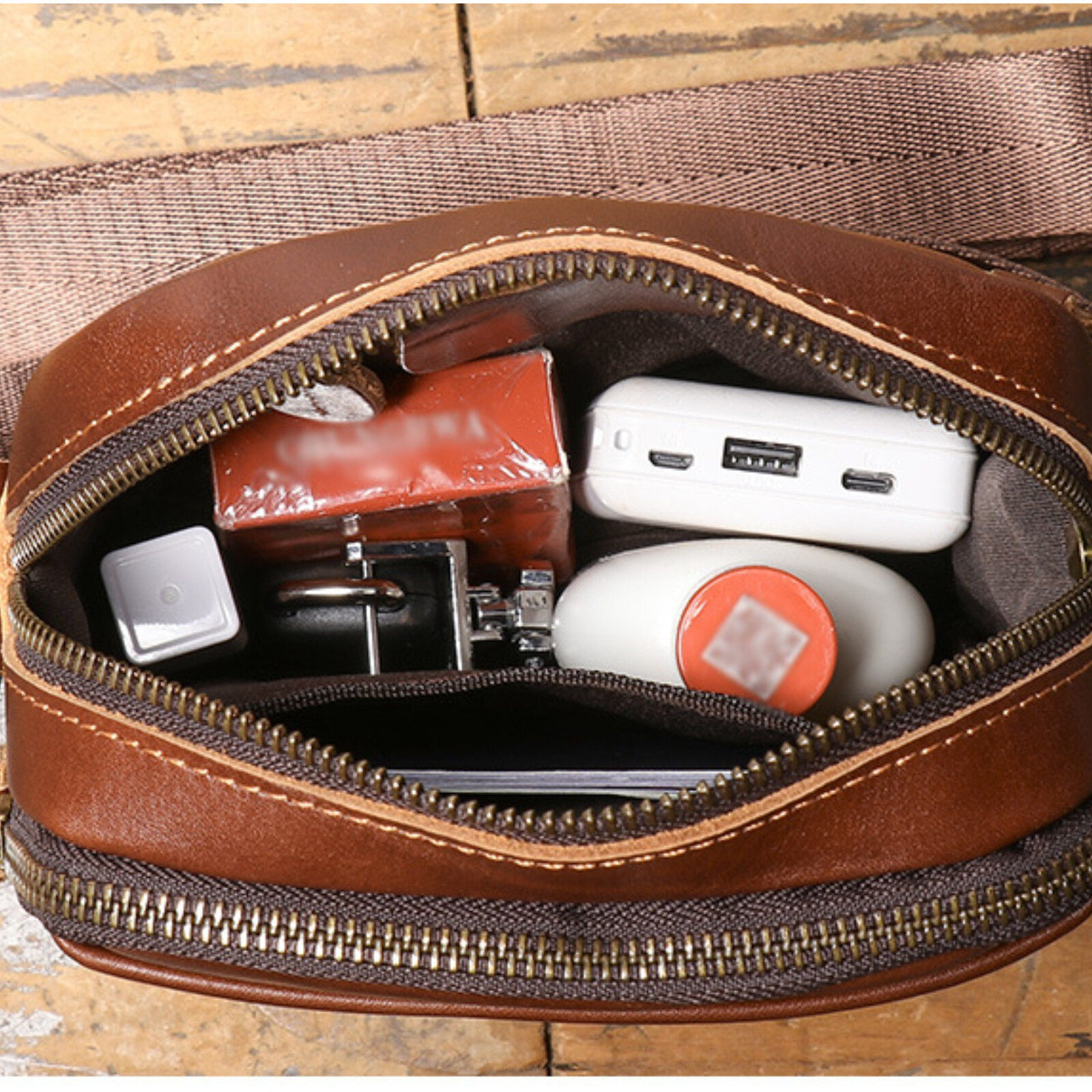 Men’s Leather Crossbody Bag Small Shoulder Bag Genuine Leather Travel Compact