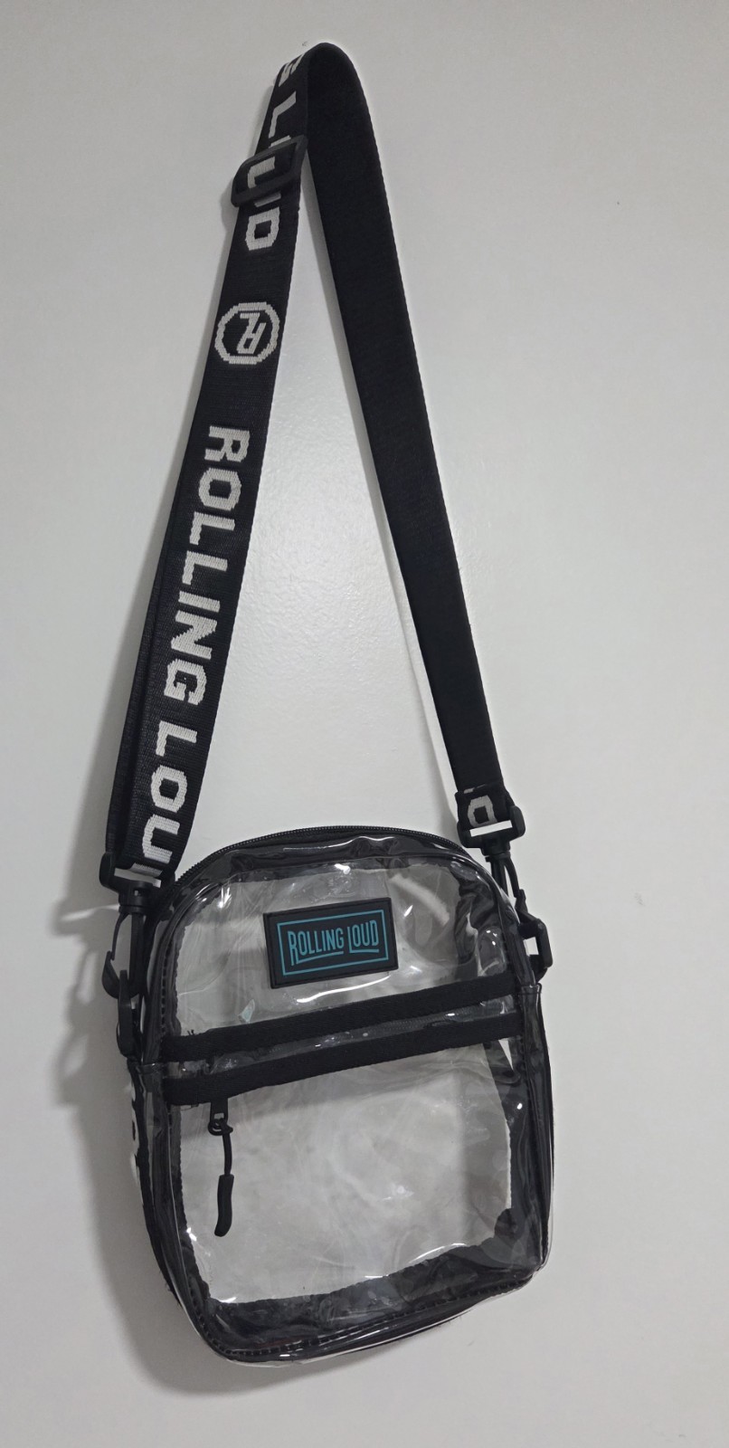 Rolling Loud Clear Zip Crossbody Bag Adjustable Strap Black, Festival Travel