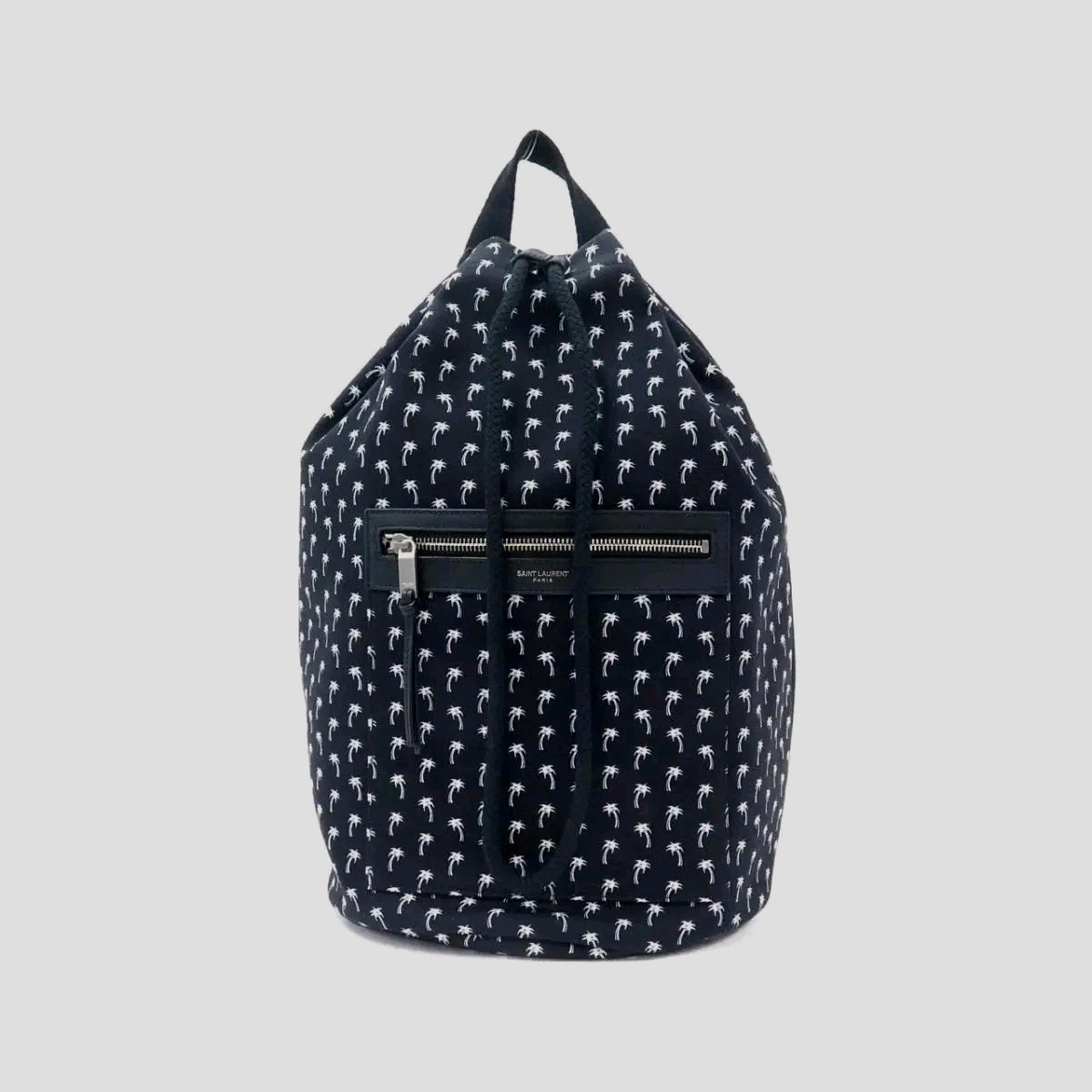 (NO CUSTOMS TAX) SAINT LAURENT City Sailor black canvas palm tree print backpack