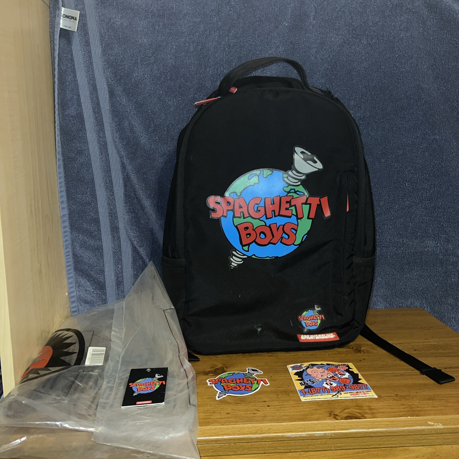 RARE Sprayground Spaghetti Boys Screw The World Backpack And Stickers Read Desc