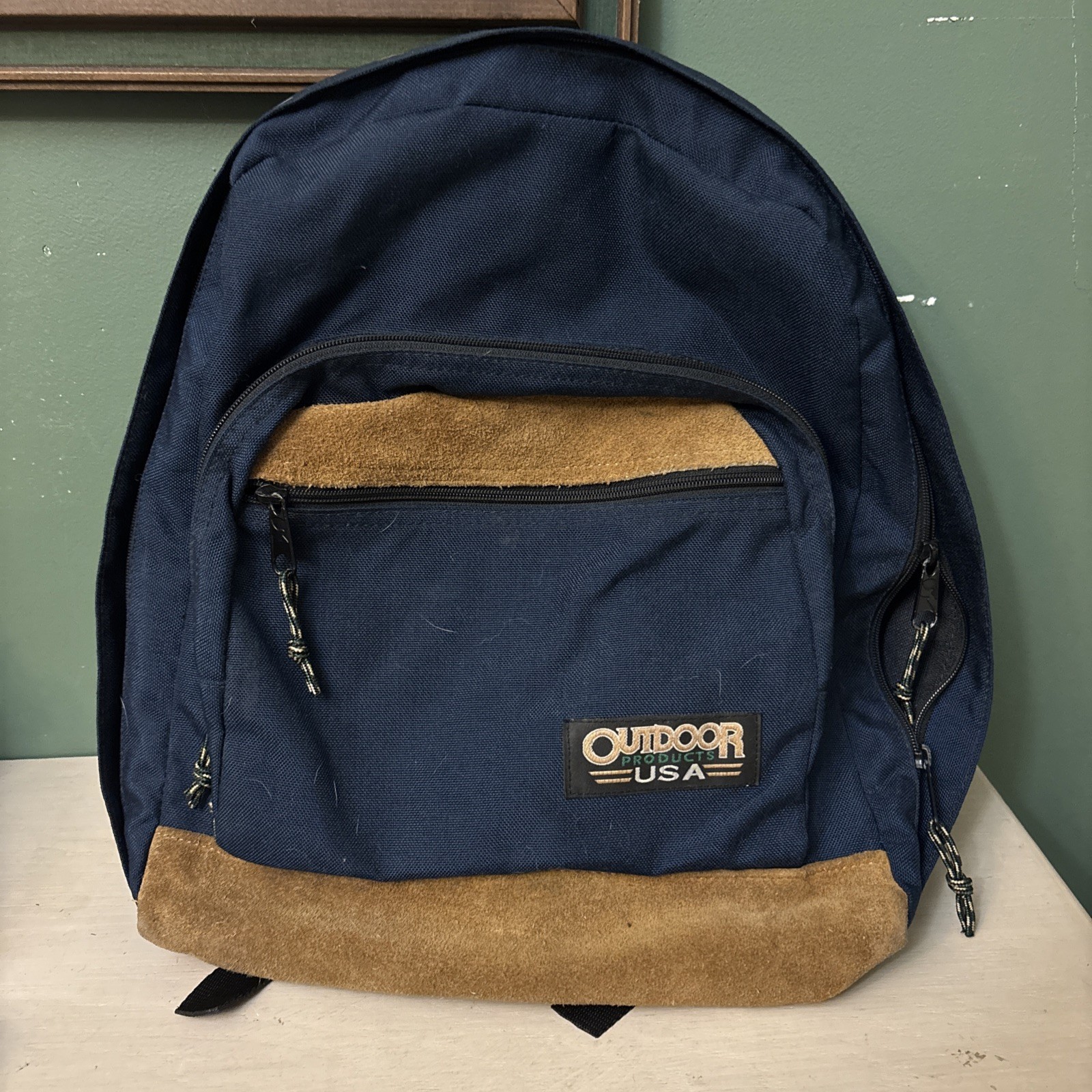 Vintage Outdoor Products Blue Leather Backpack Made in USA Hiking Day Pack