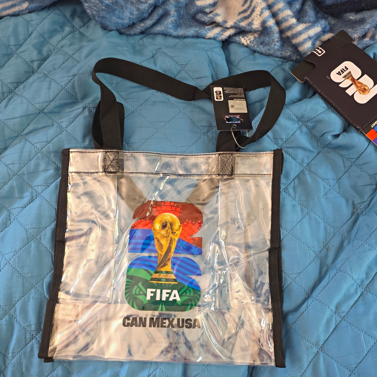 FIFA World Cup Trophy Clear Tote Bag Medium Travel, Double Black Handles