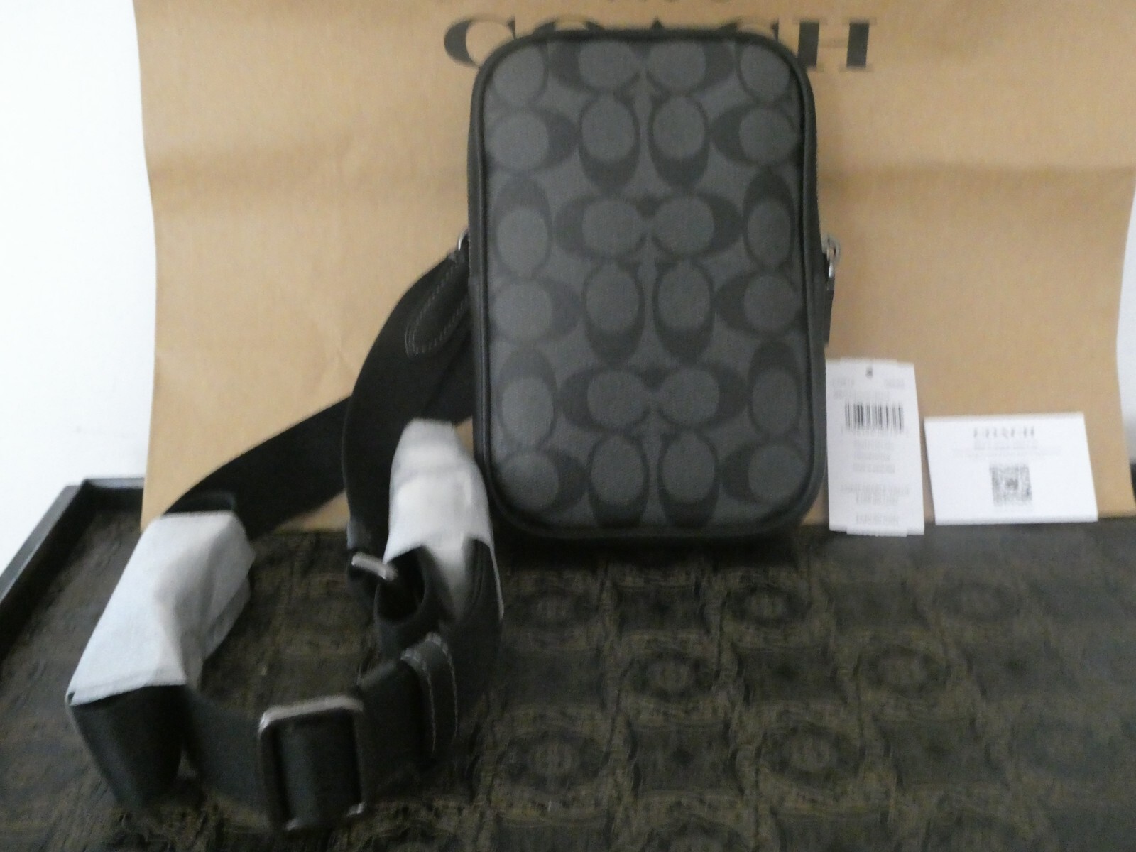 Authentic Coach Aden Charcoal Black Crossbody in Signature Canvas CO912