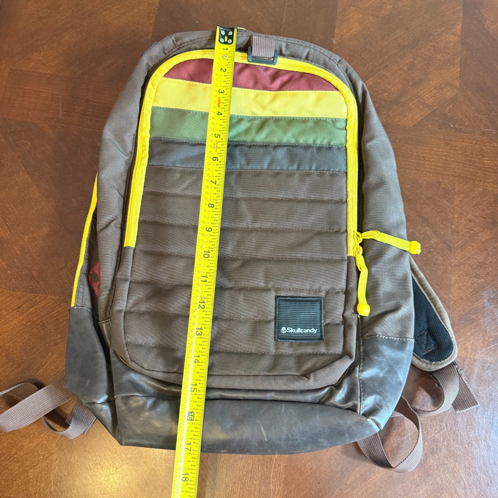 Skullcandy Backpack Brown Rasta Colors Laptop Bag Retro Style Skull Logo grunge