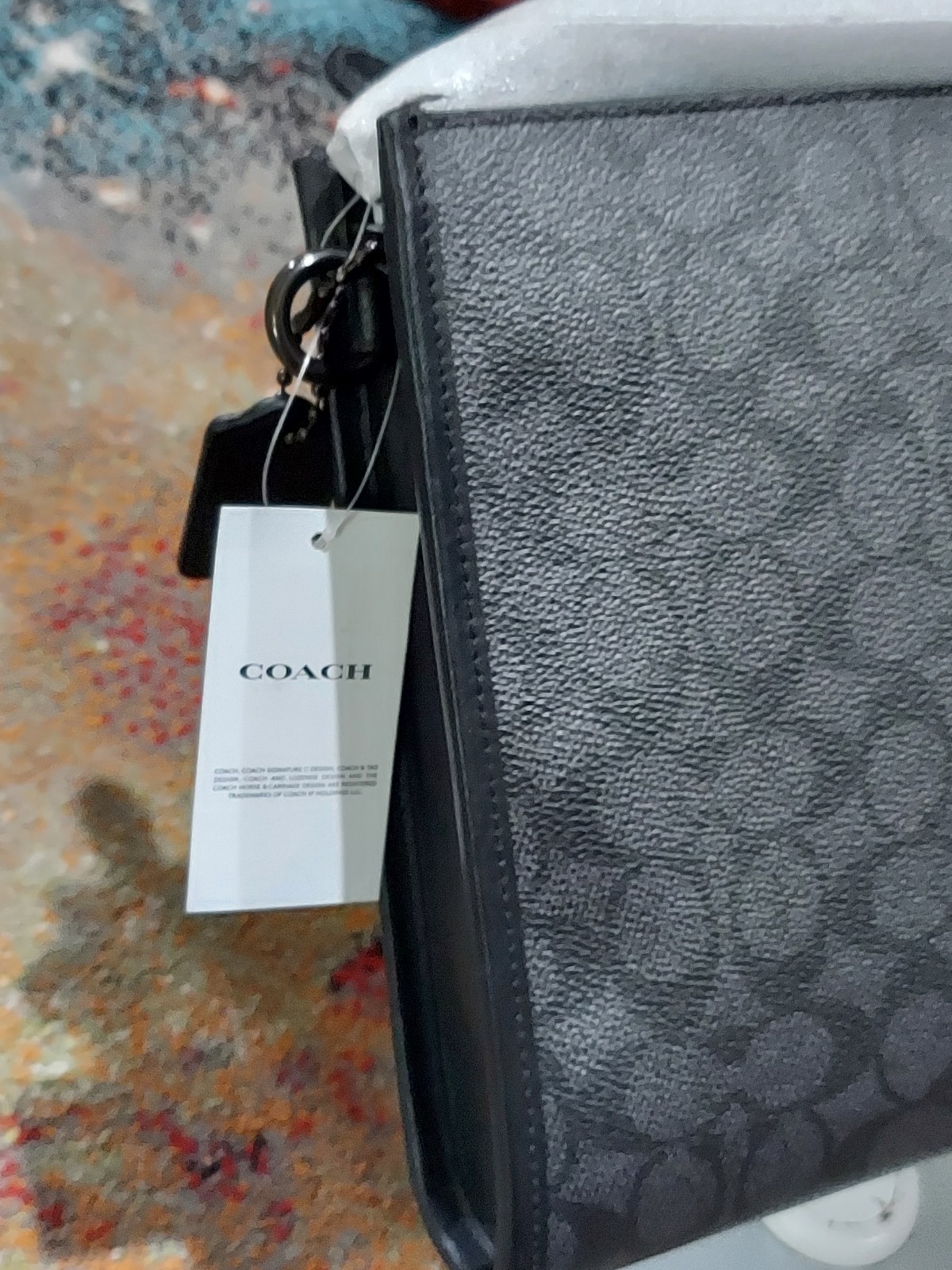 Coach Charter Carry All Pouch Signature Canvas and calf leather Charcoal/Black