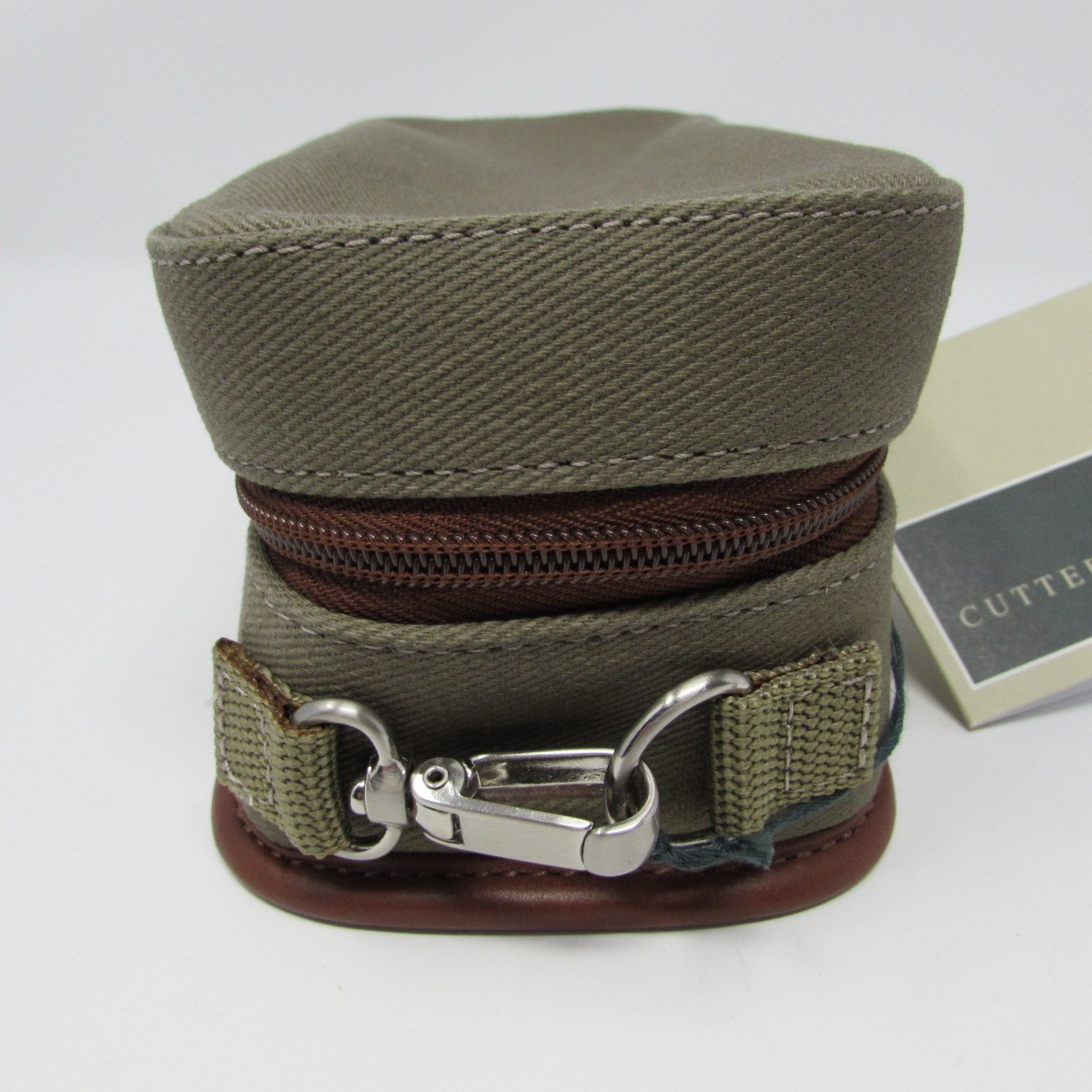 Cutter & Buck Valuables Pouch Cotton Twill Leather Trim Brown Tan Travel Stains