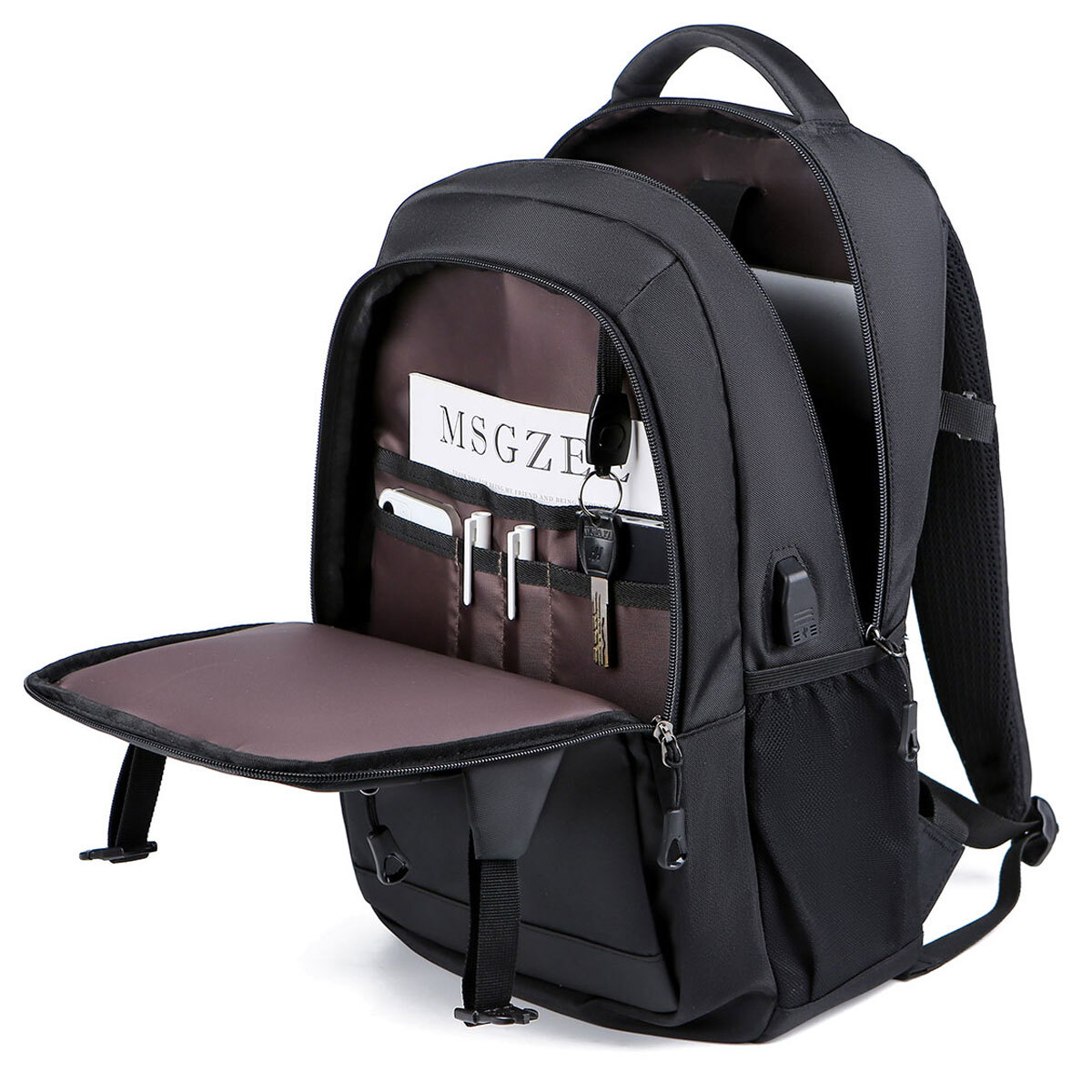 Men Laptop Backpack School Travel Computer Bookbag with USB Charging Port Black