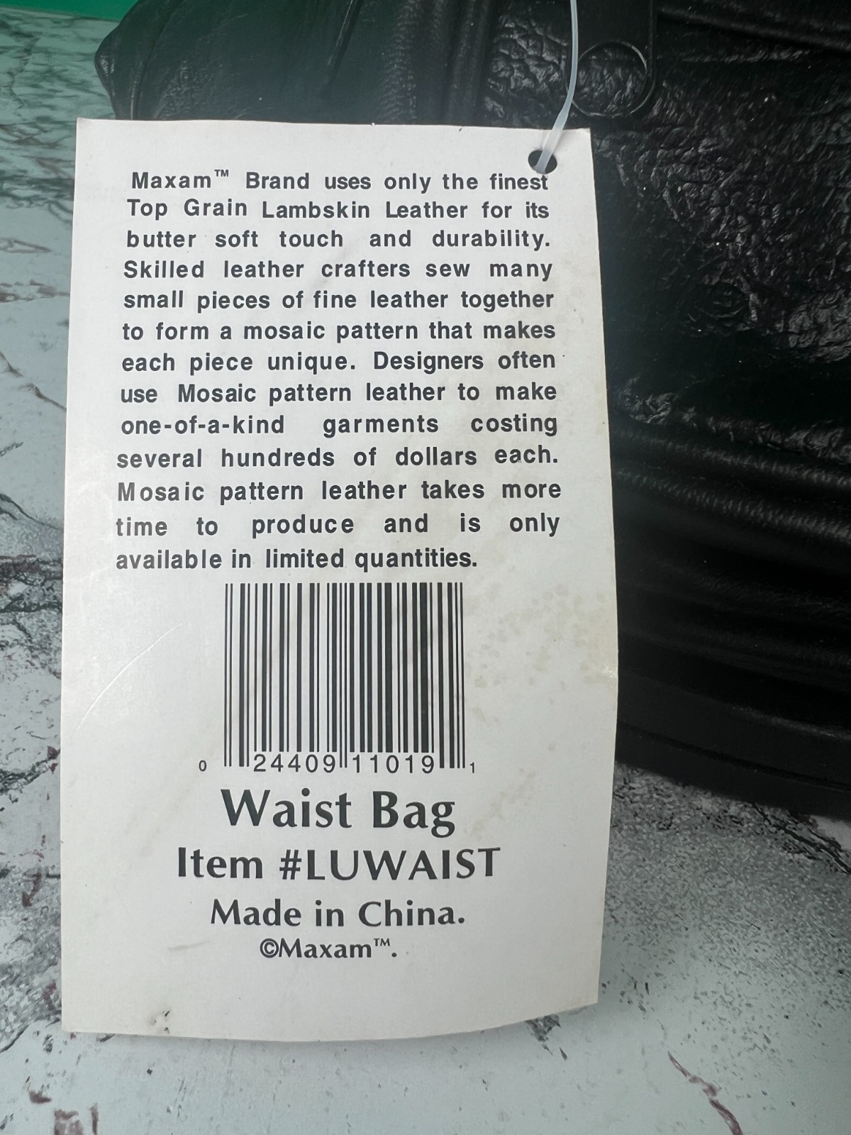 Maxam Genuine Lambskin Leather Mosaic Waist Bag Fanny Pack NOS Black
