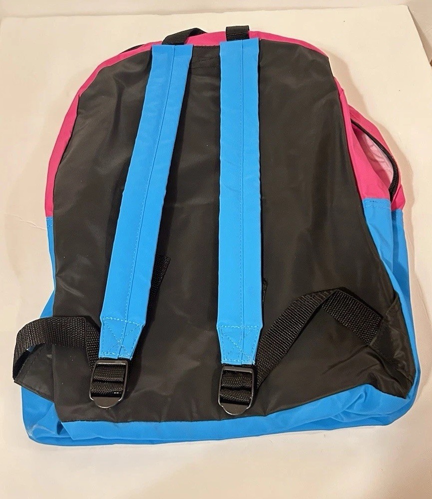 Vintage Safari Expedition Backpack Neon Pink Blue Retro 80s 90s Style School Bag