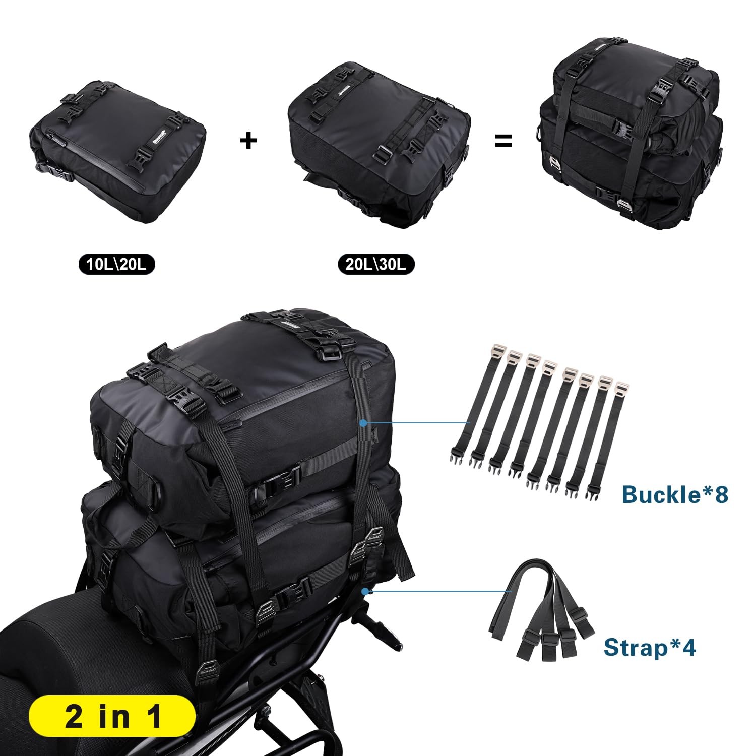 Waterproof Motorcycle Tail Bag 30L Modular Expandable – 2-in-1 to 4-in-1 Storage