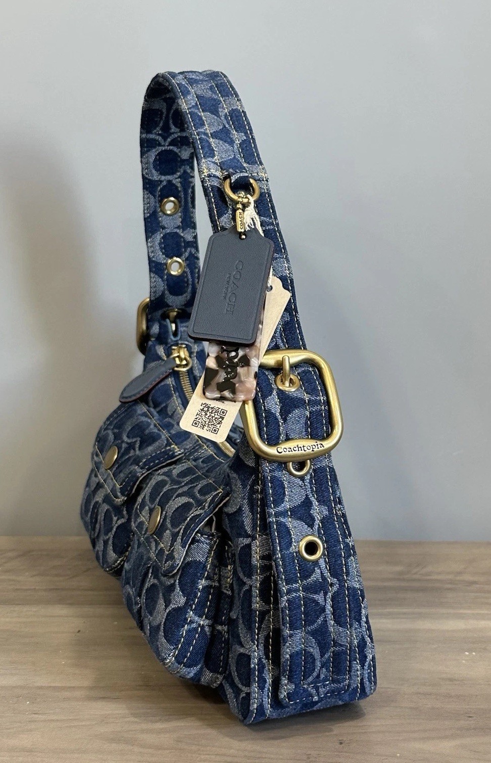 COACH Cargo Shoulder Bag In Upcrafted Signature Denim CCX90 NWT