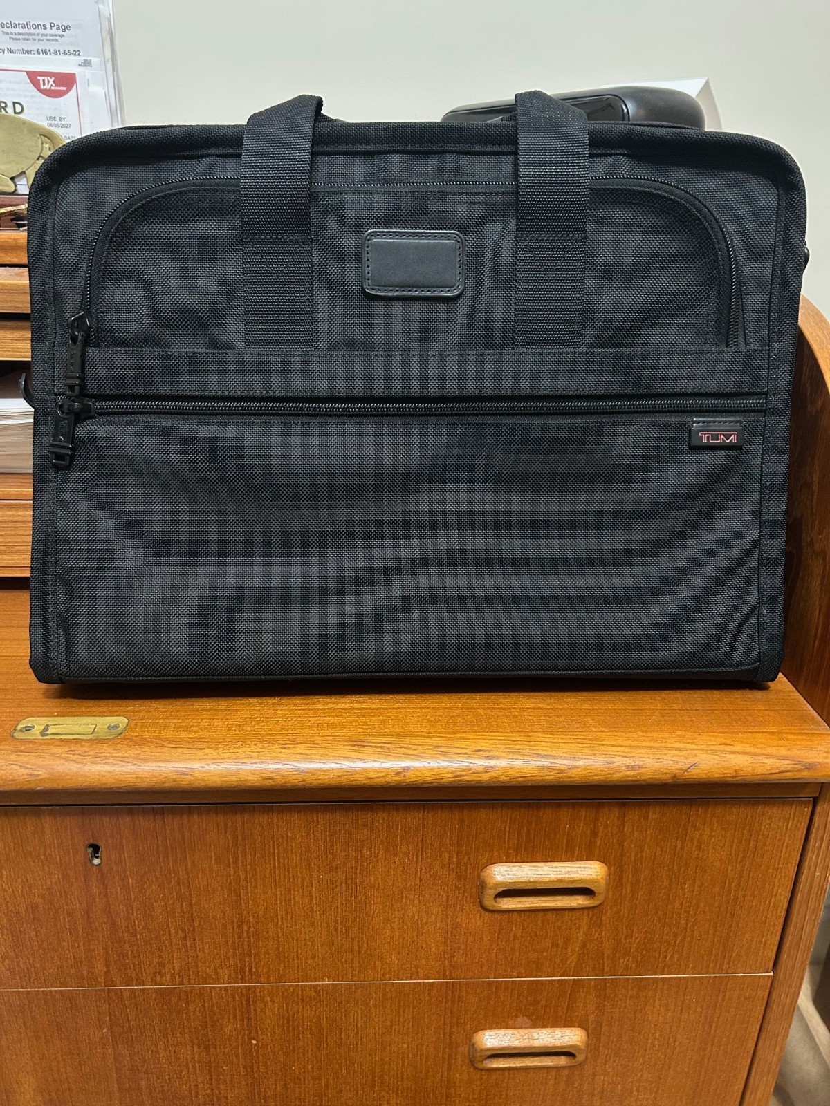 TUMI Black Organizer Briefcase Laptop Bag Ballistic Nylon w/ ID Luggage Tag