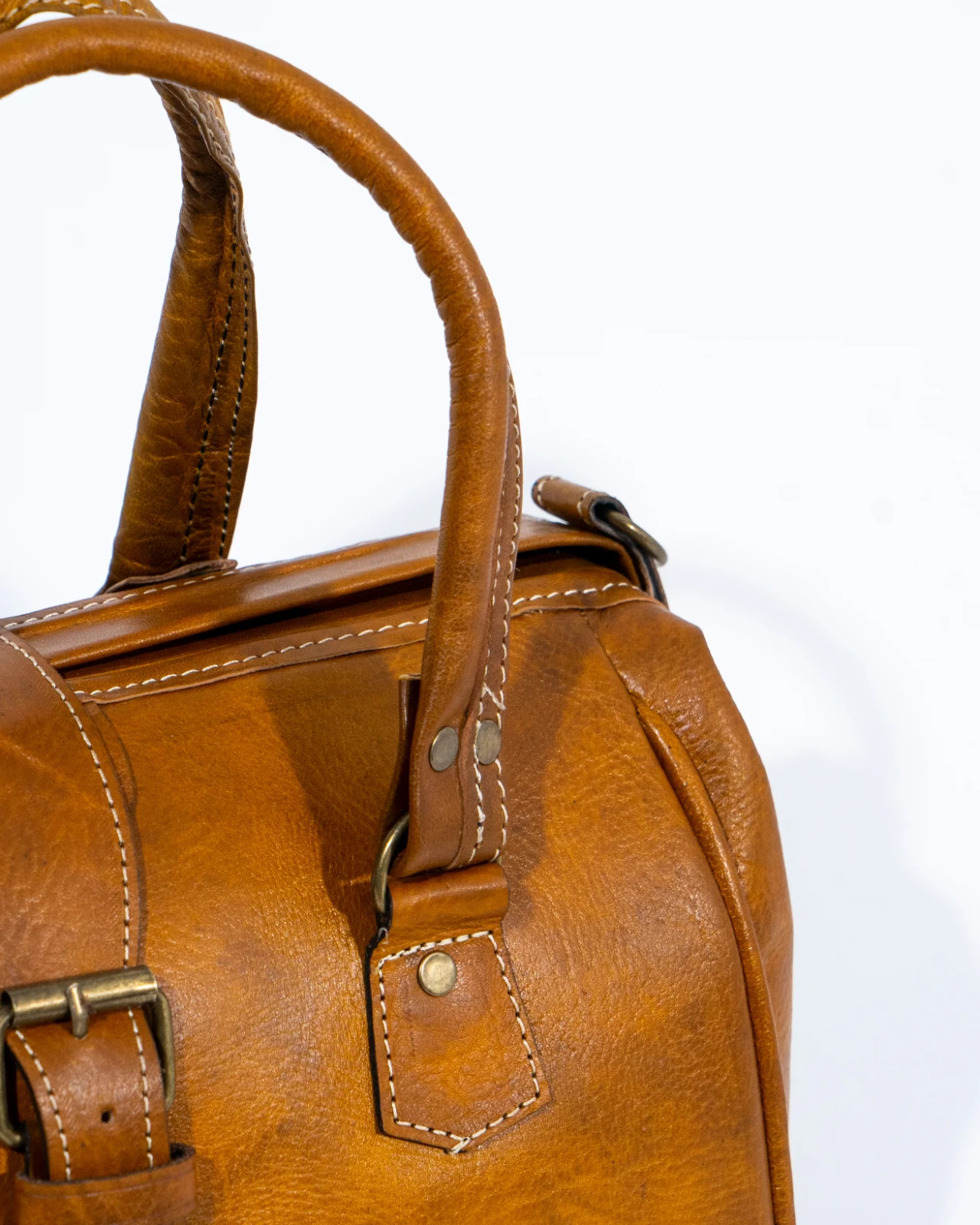 Handmade Tan Full Grain Leather Satchel Bag Women Men Buckle Top Handle