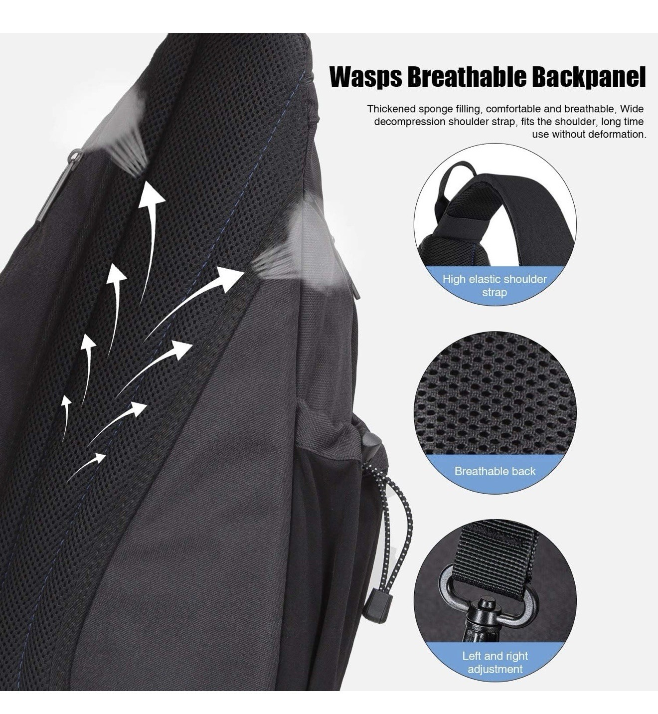 Mixi Sling Backpack with USB port Black Nylon 17 inches New Type M5225 USED 1x