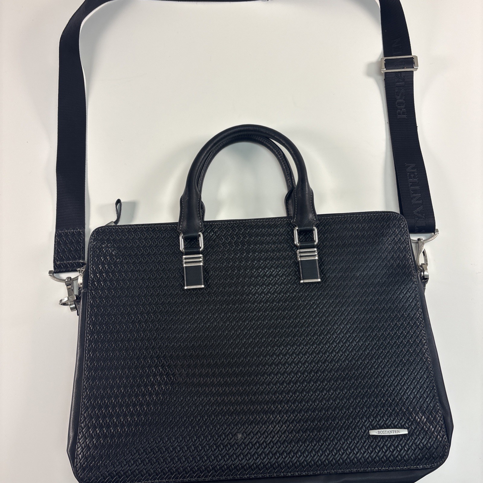 BOSTANTEN Leather Briefcase Laptop Bag , Shoulder Strap , Nickel Hardware