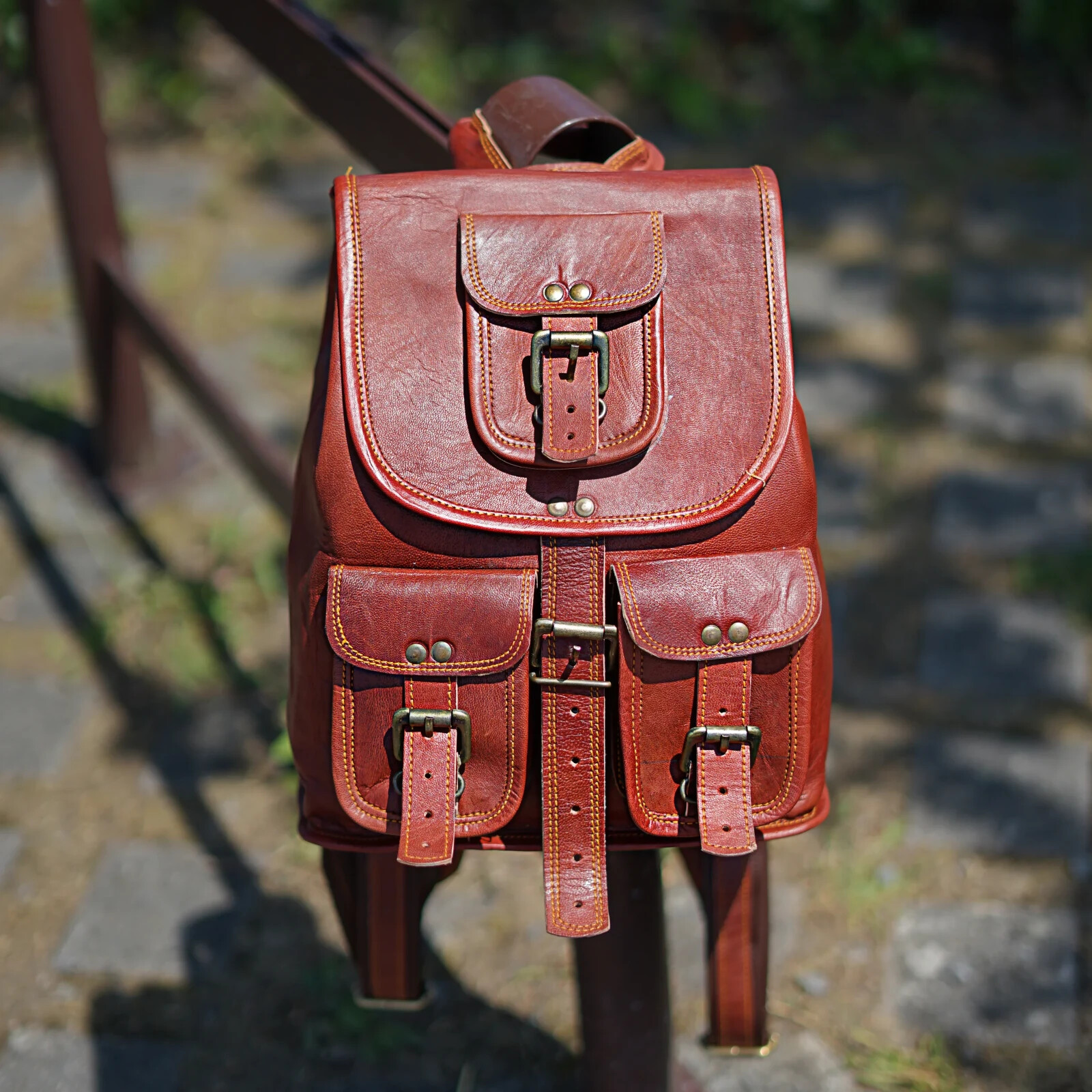 15″ Lambskin Leather Backpack Bag Men Vintage Laptop Rucksack Satchel Travel New