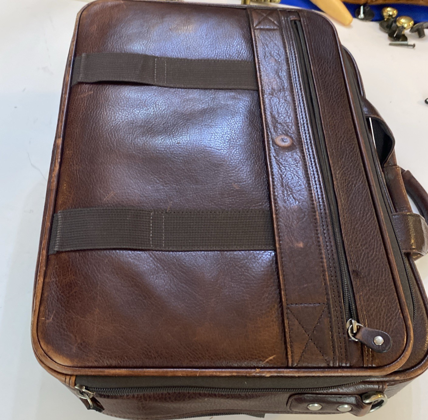 Vintage WILSON Genuine Leather Brown Travel Bag Expanding 5 Zipper Compartments