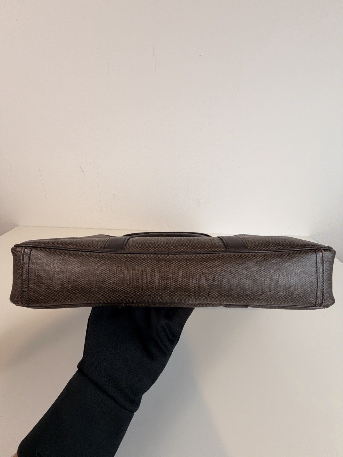 COACH Heritage Check 2-way Slim Briefcase F71389 Brown / Black Laptop Bag
