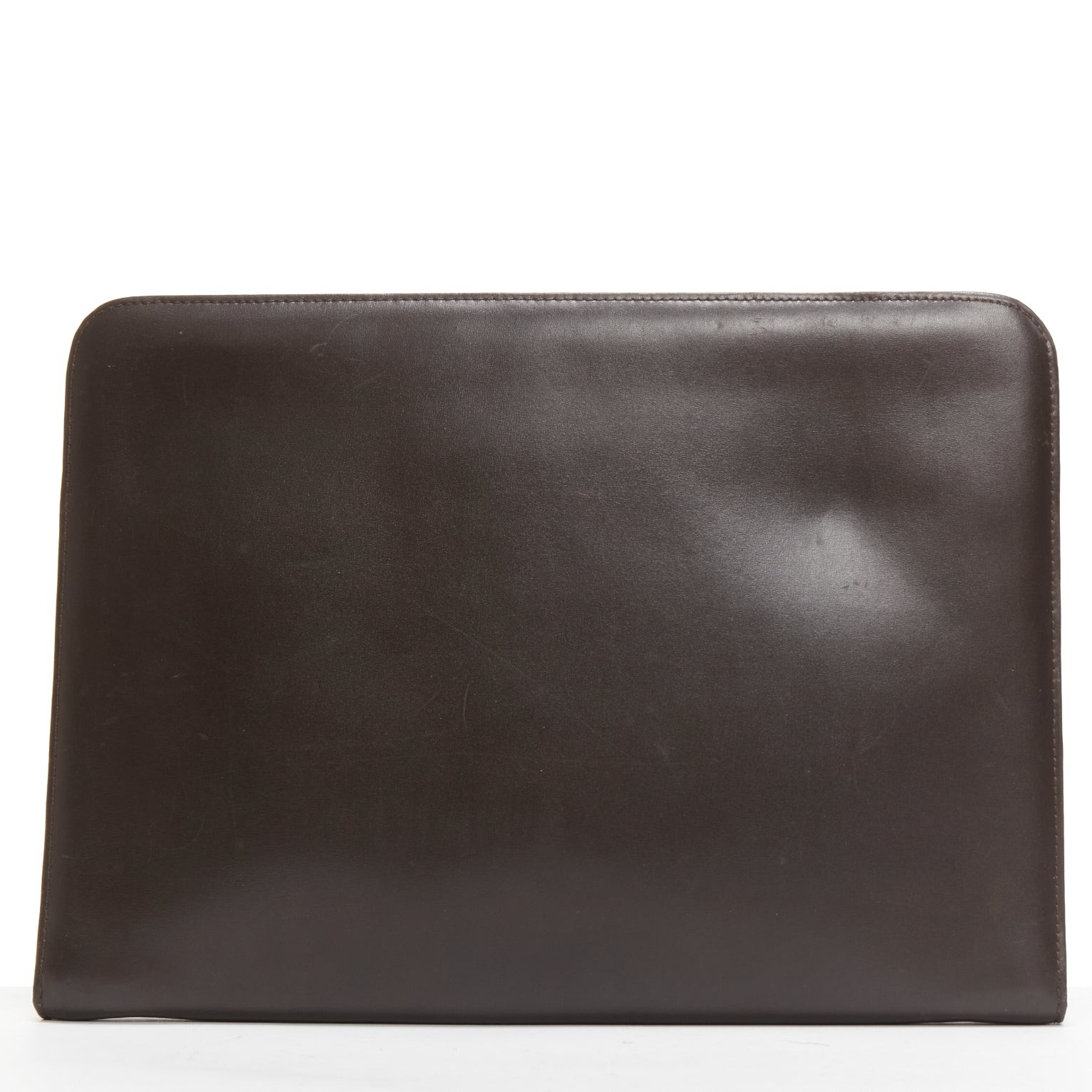 GIVENCHY Vintage brown smooth leather zip around oversized portfolio clutch