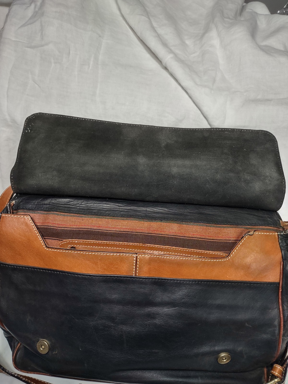 Delfina Two Tone Brown Black Leather Briefcase Messenger Bag