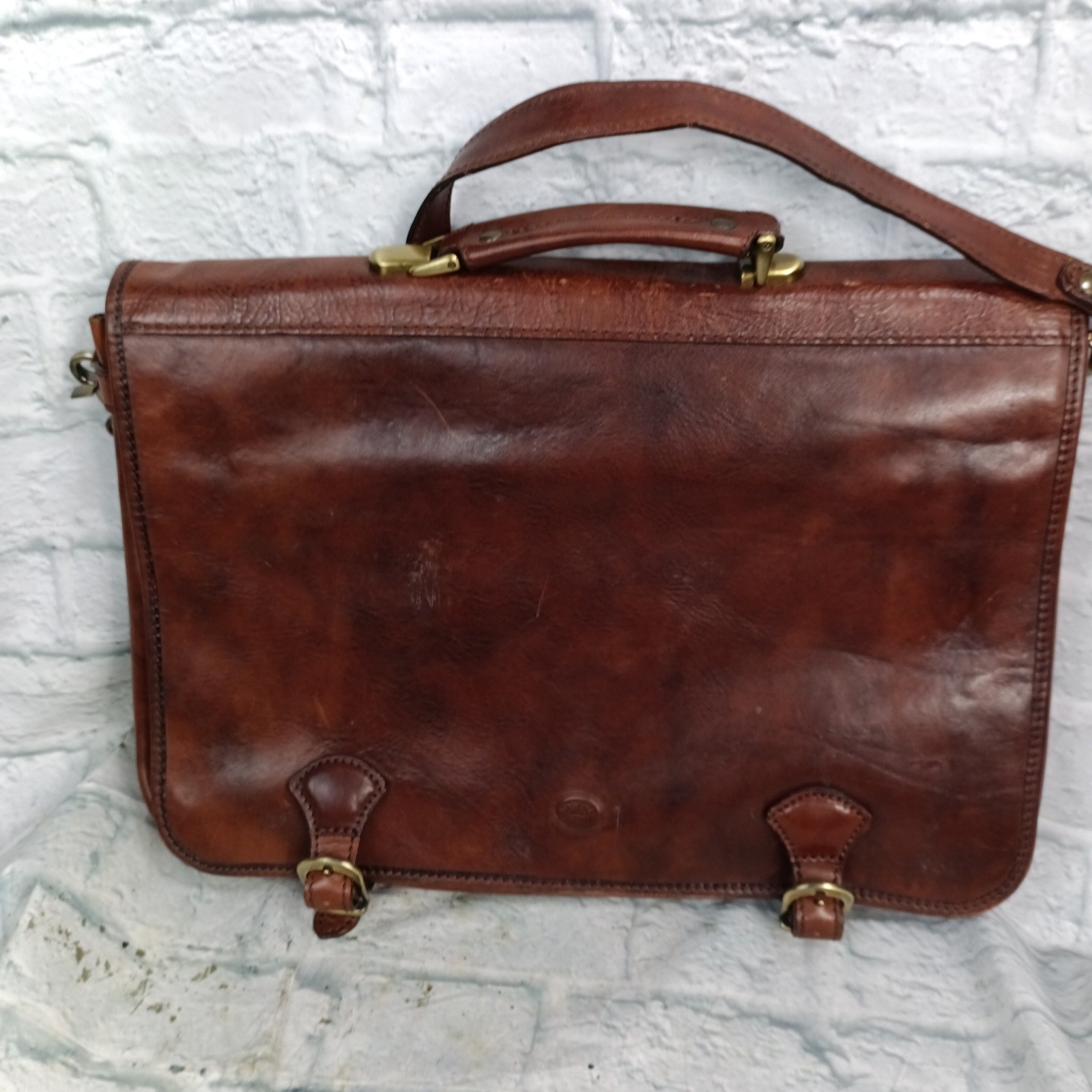 Cristina Florence Brown Leather Messenger Bag Briefcase 19×13 Large Laptop s11